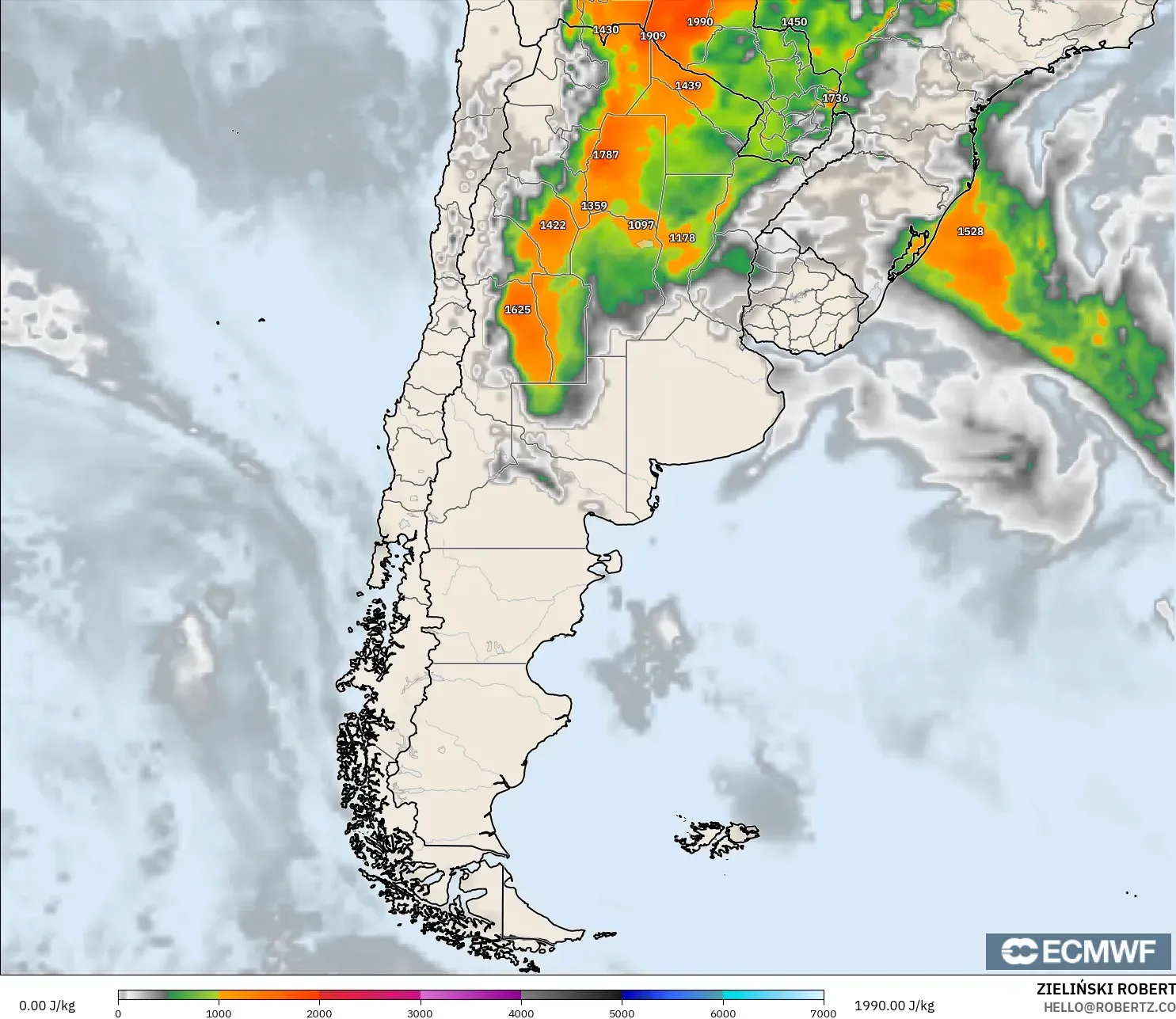 ECMWF IFS 0.25° modelo - Argentina, CAPE