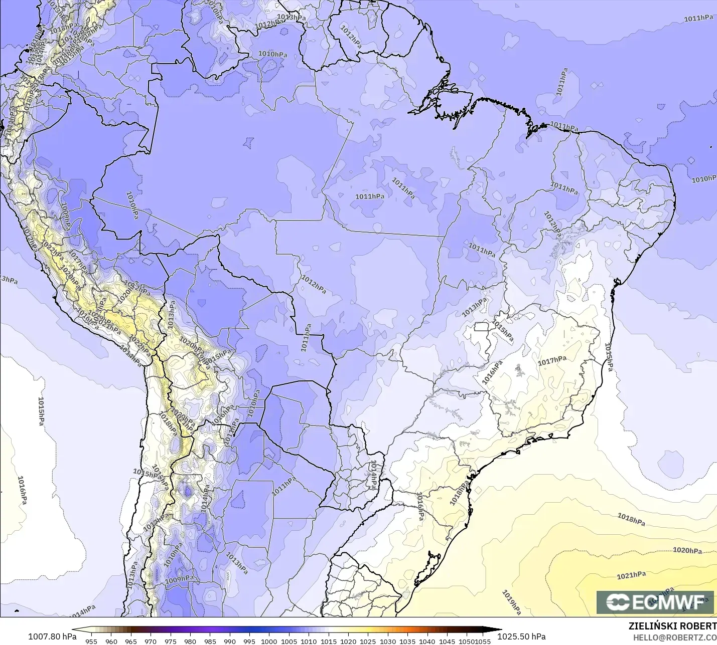 ECMWF IFS 0.25° modelo - Brasil, Presión