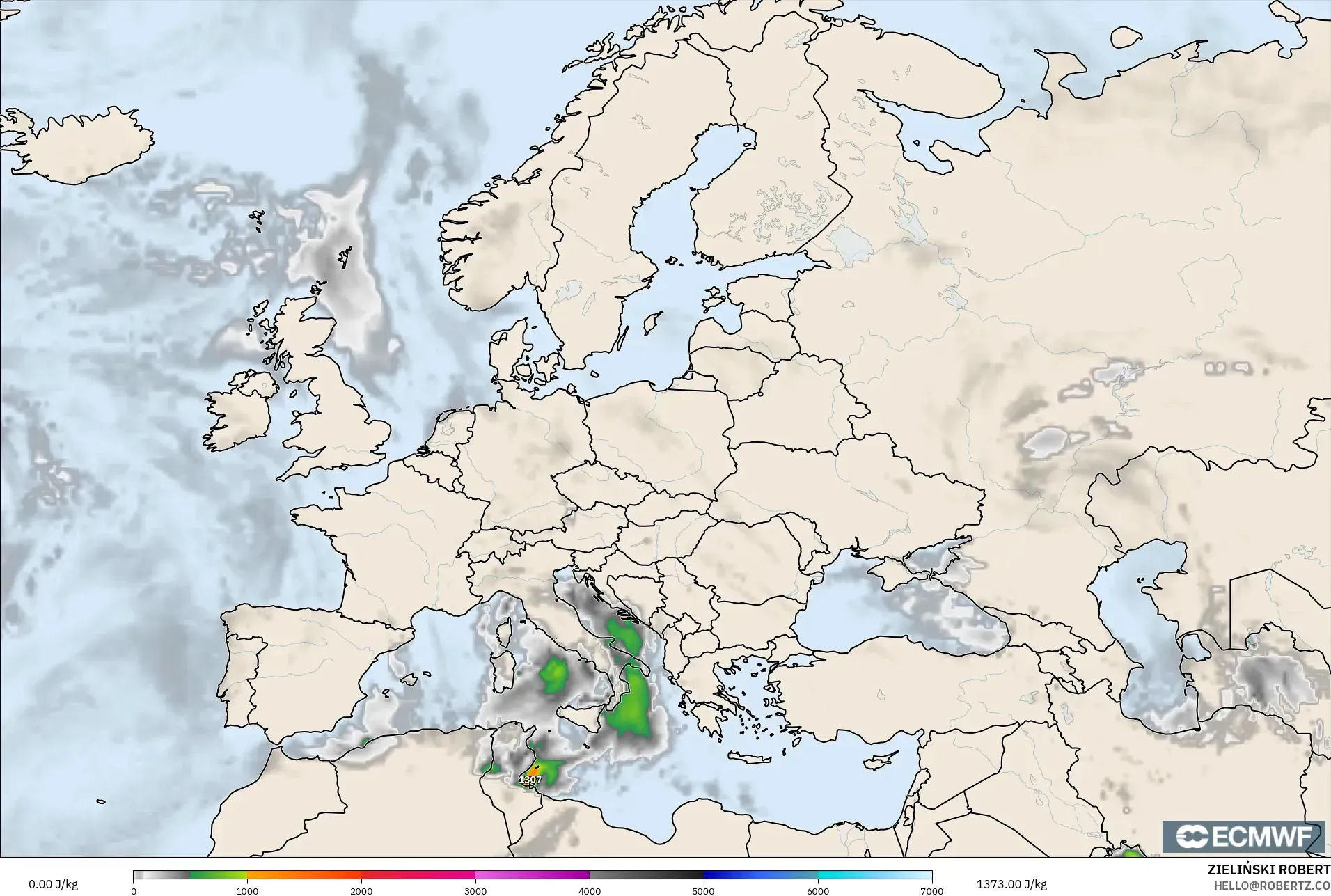 ECMWF IFS 0.25° modelo - Europa, CAPE