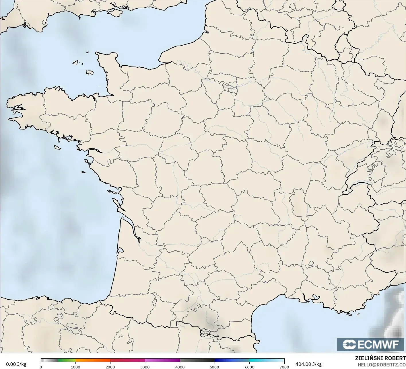 ECMWF IFS 0.25° modelo - Francia, CAPE