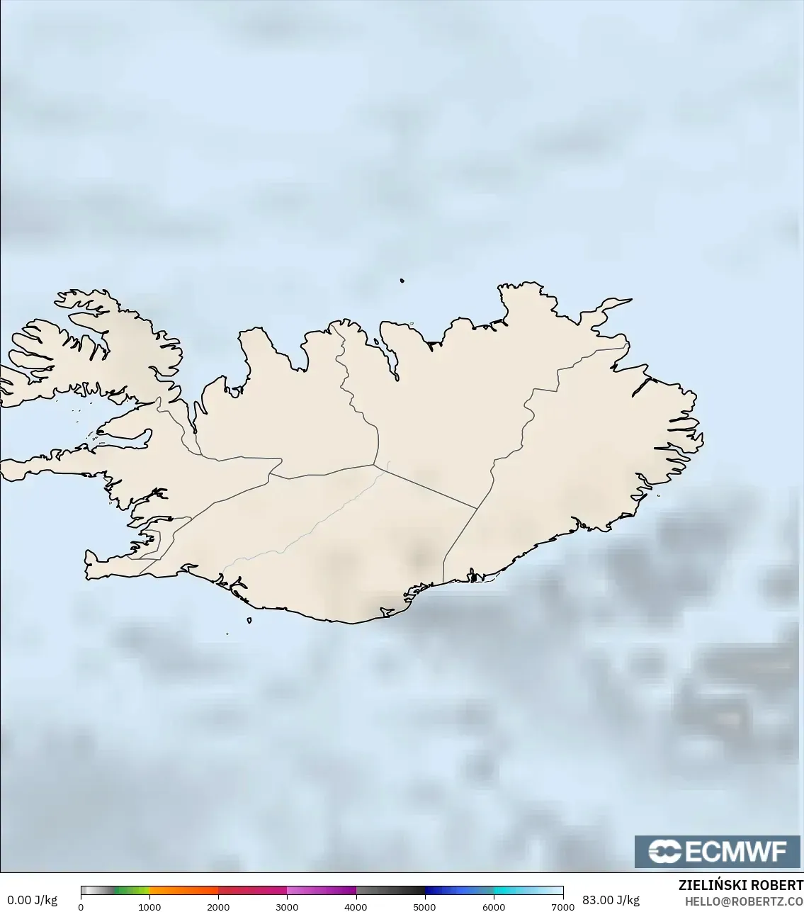 ECMWF IFS 0.25° modelo - Islandia, CAPE