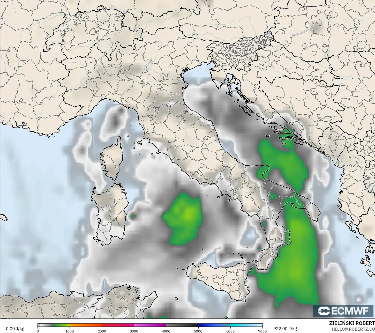 ECMWF IFS 0.25° modelo - Italia, CAPE