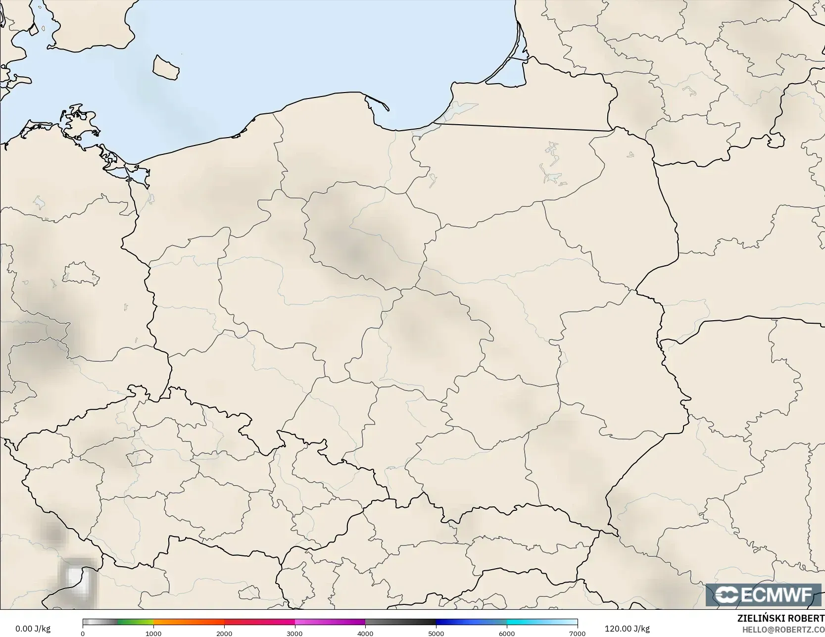 ECMWF IFS 0.25° modelo - Polonia, CAPE