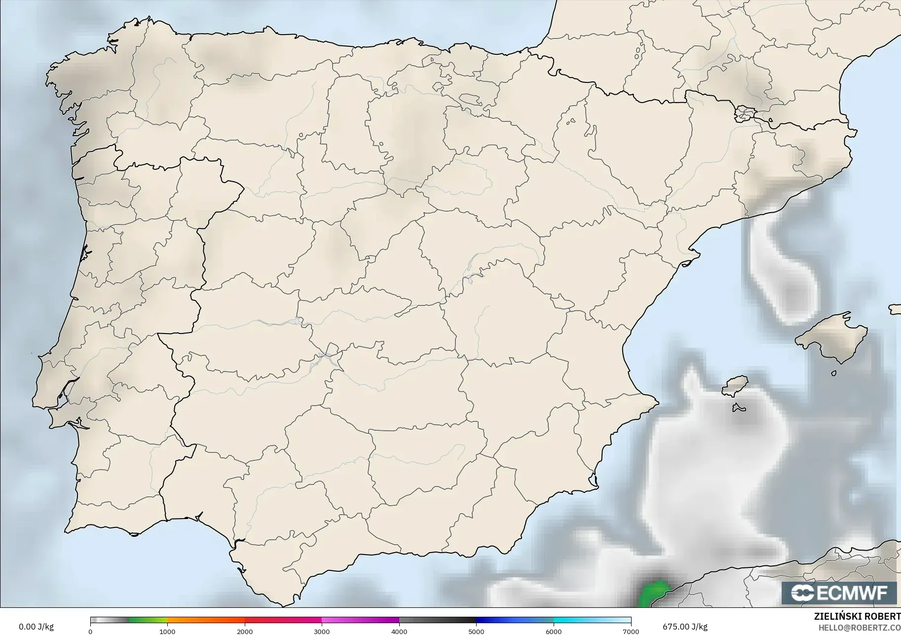 ECMWF IFS 0.25° modelo - España, CAPE