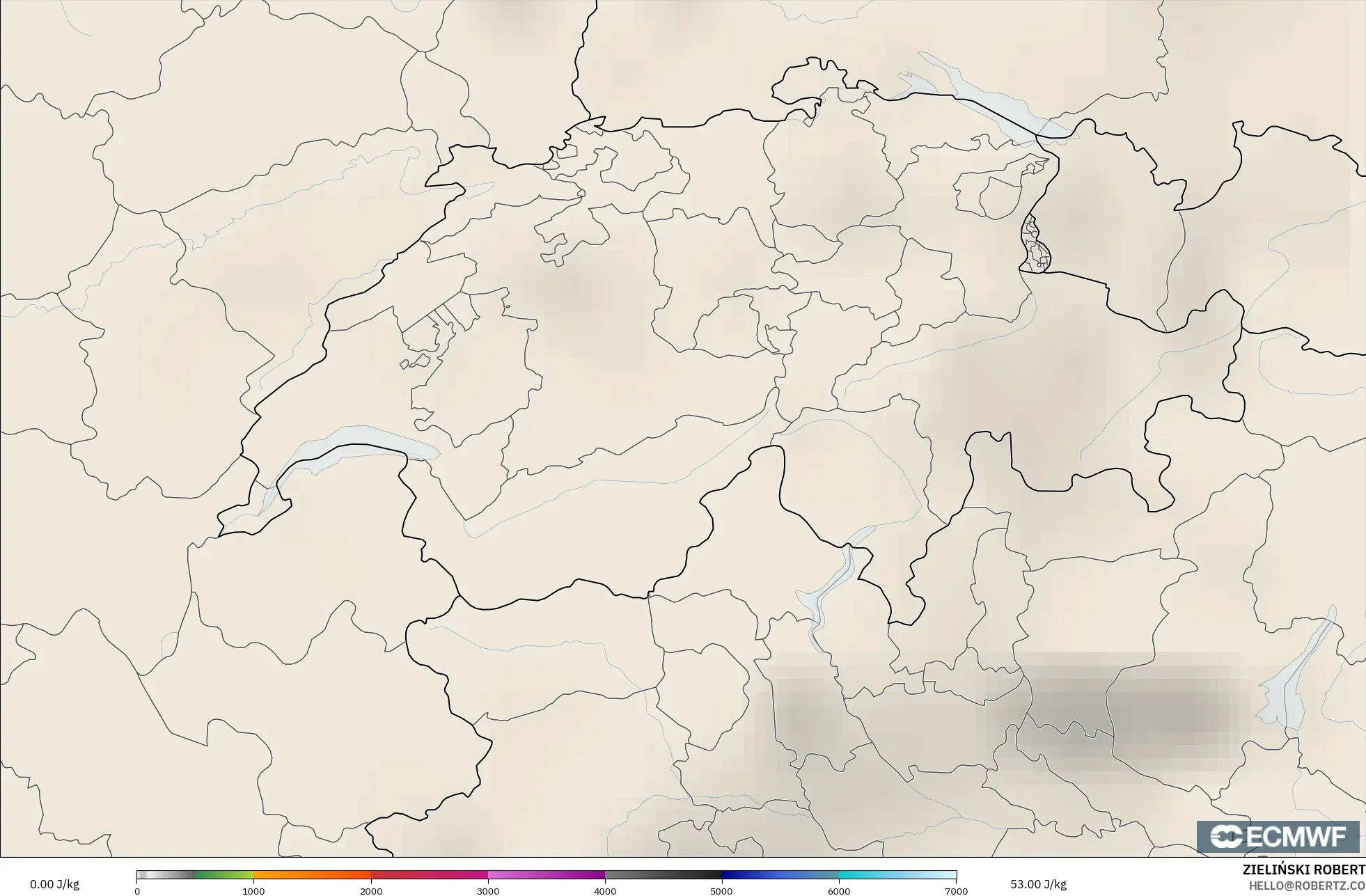 ECMWF IFS 0.25° modelo - Suiza, CAPE