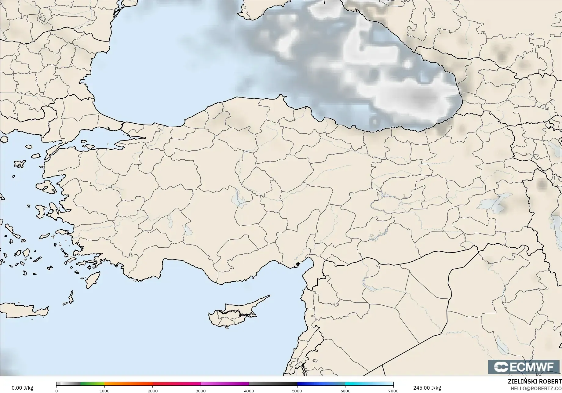 ECMWF IFS 0.25° modelo - Turquía, CAPE
