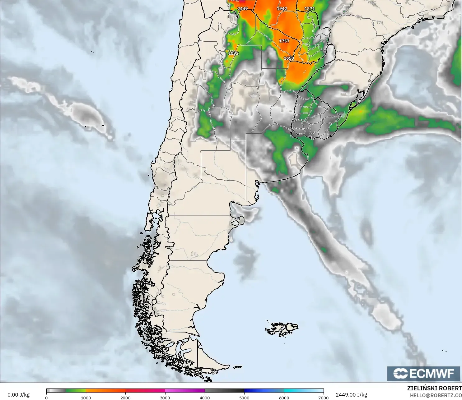 ECMWF IFS 0.25° modelo - Argentina, CAPE