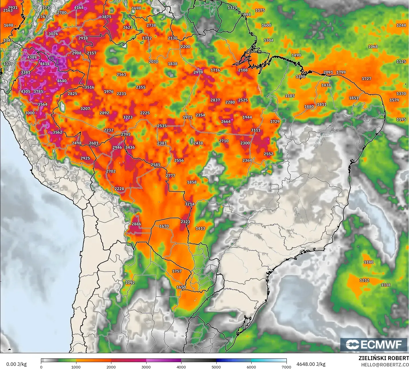 ECMWF IFS 0.25° modelo - Brasil, CAPE