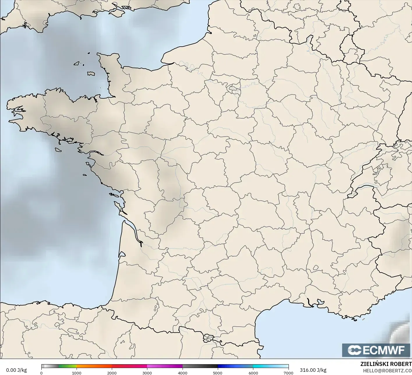ECMWF IFS 0.25° modelo - Francia, CAPE