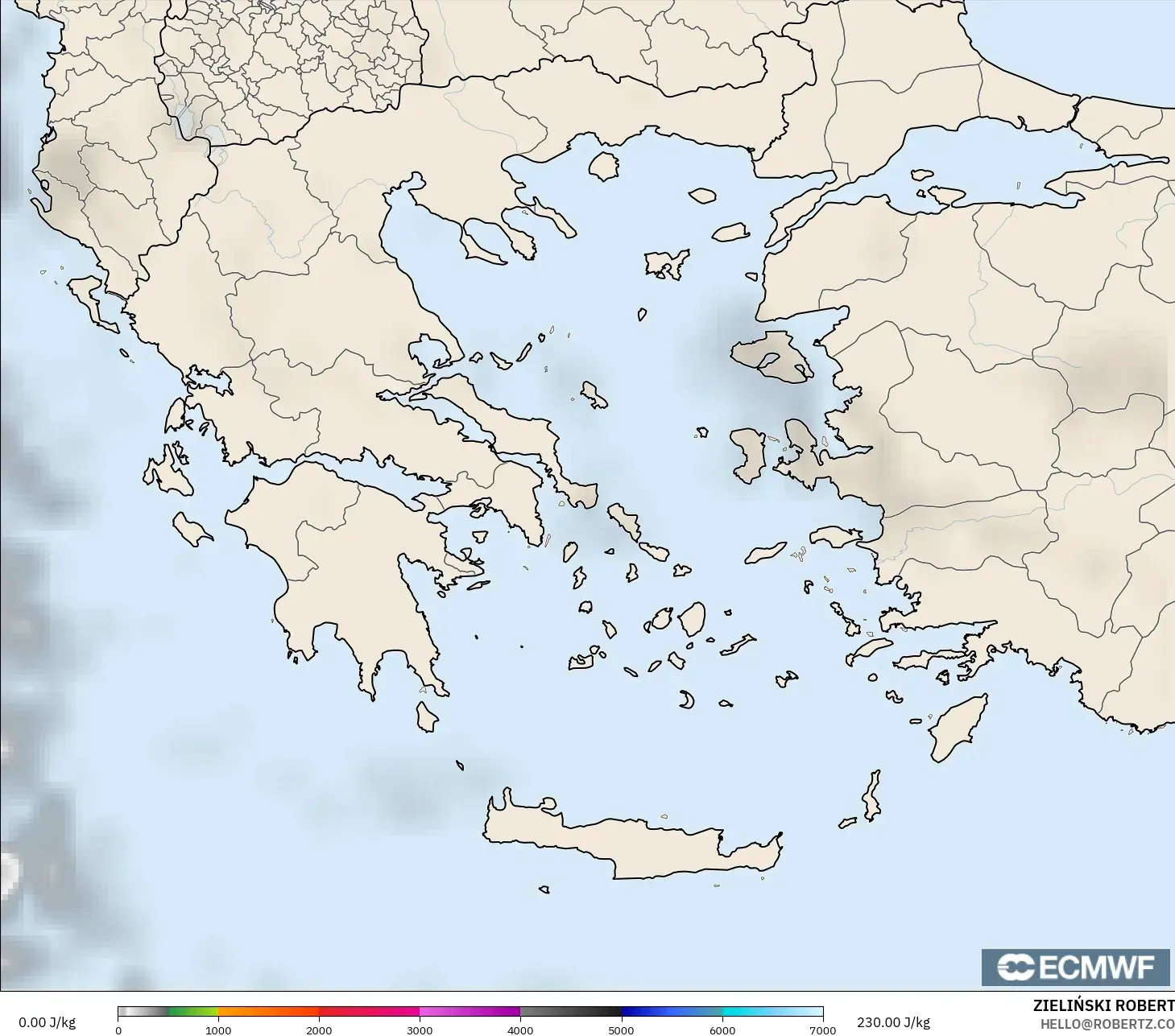 ECMWF IFS 0.25° modelo - Grecia, CAPE