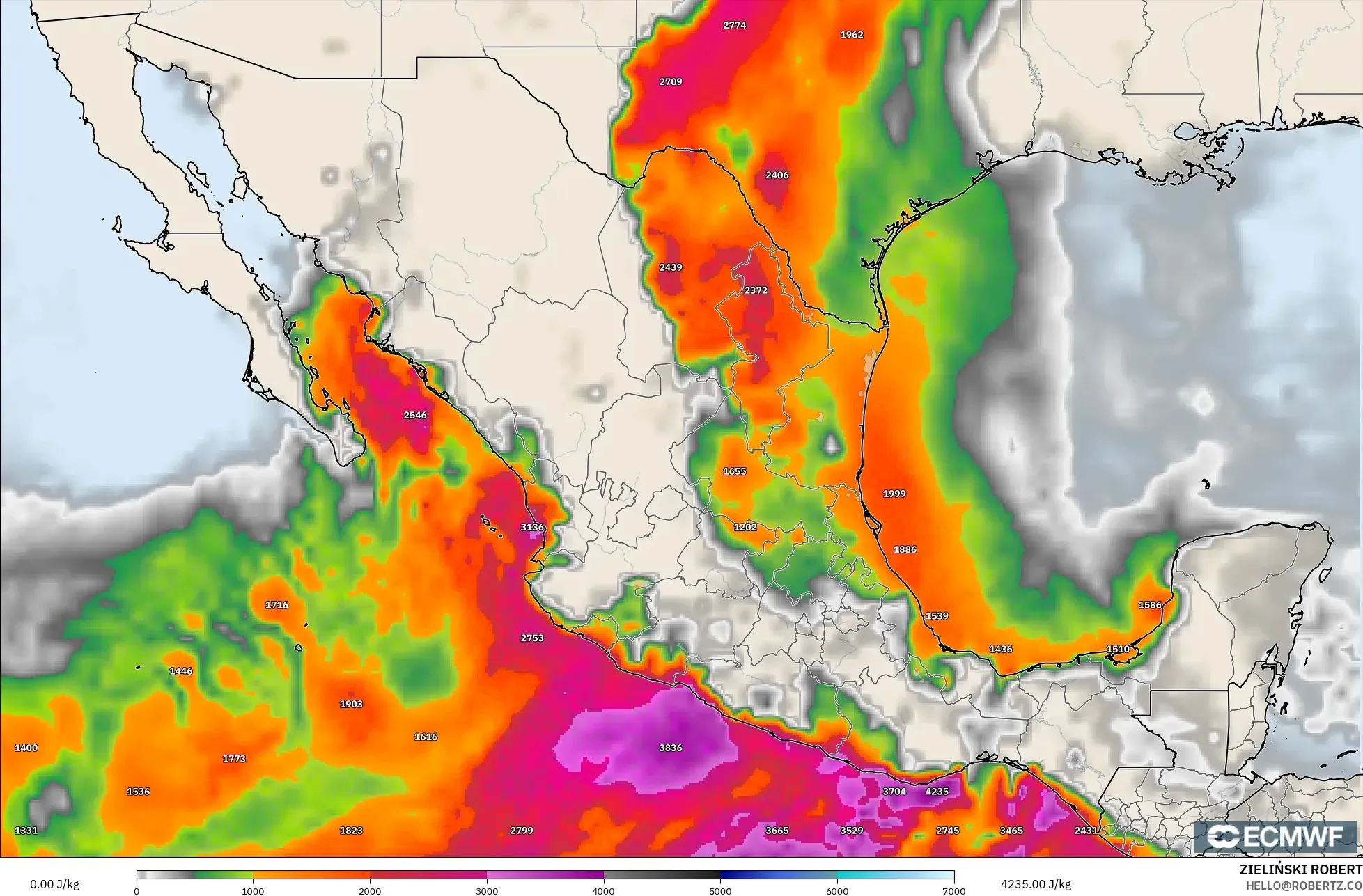ECMWF IFS 0.25° modelo - México, CAPE