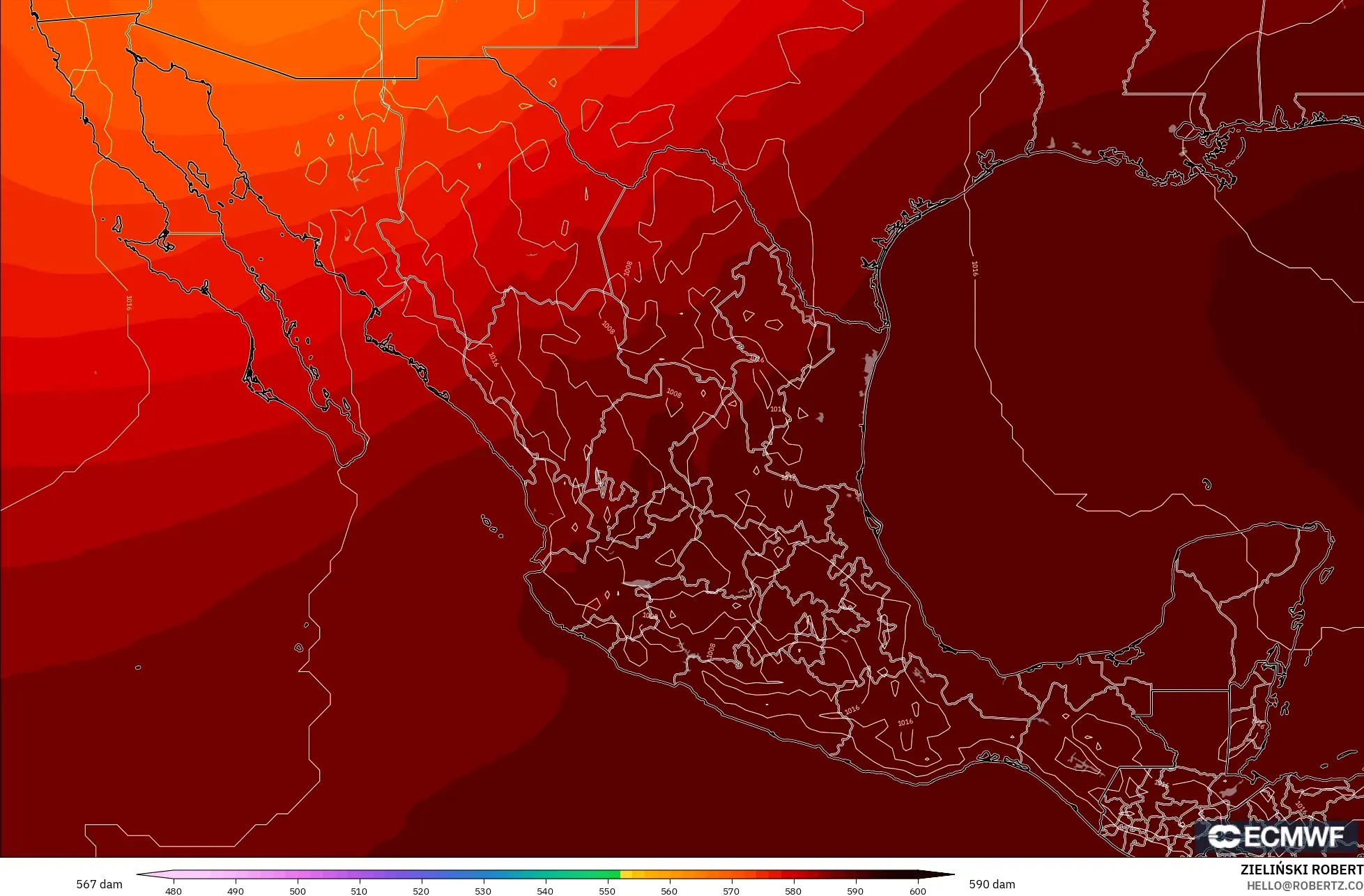 ECMWF IFS 0.25° modelo - México, Altura geopotencial a 500 hPa