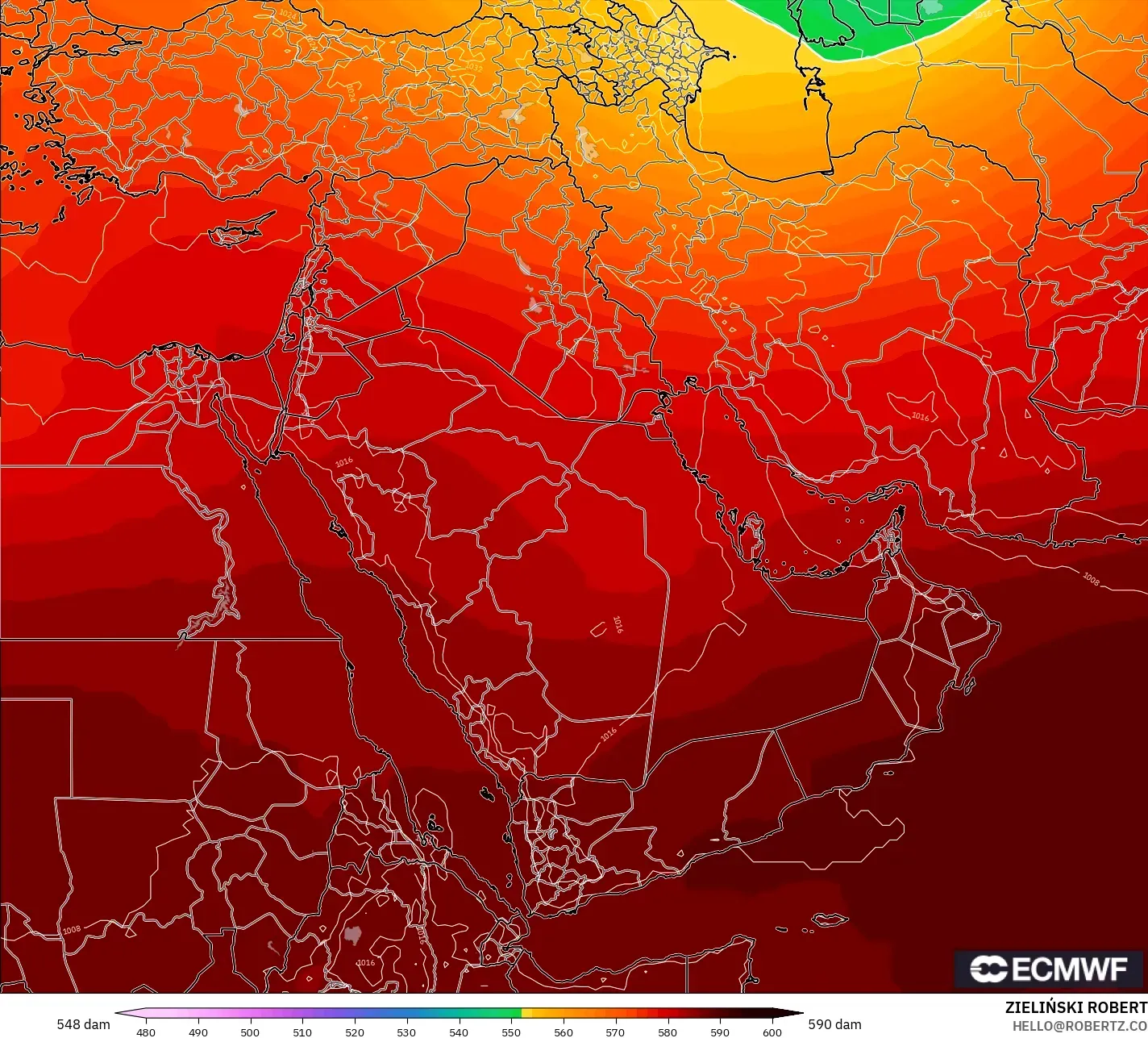 ECMWF IFS 0.25° modelo - Oriente Medio, Altura geopotencial a 500 hPa