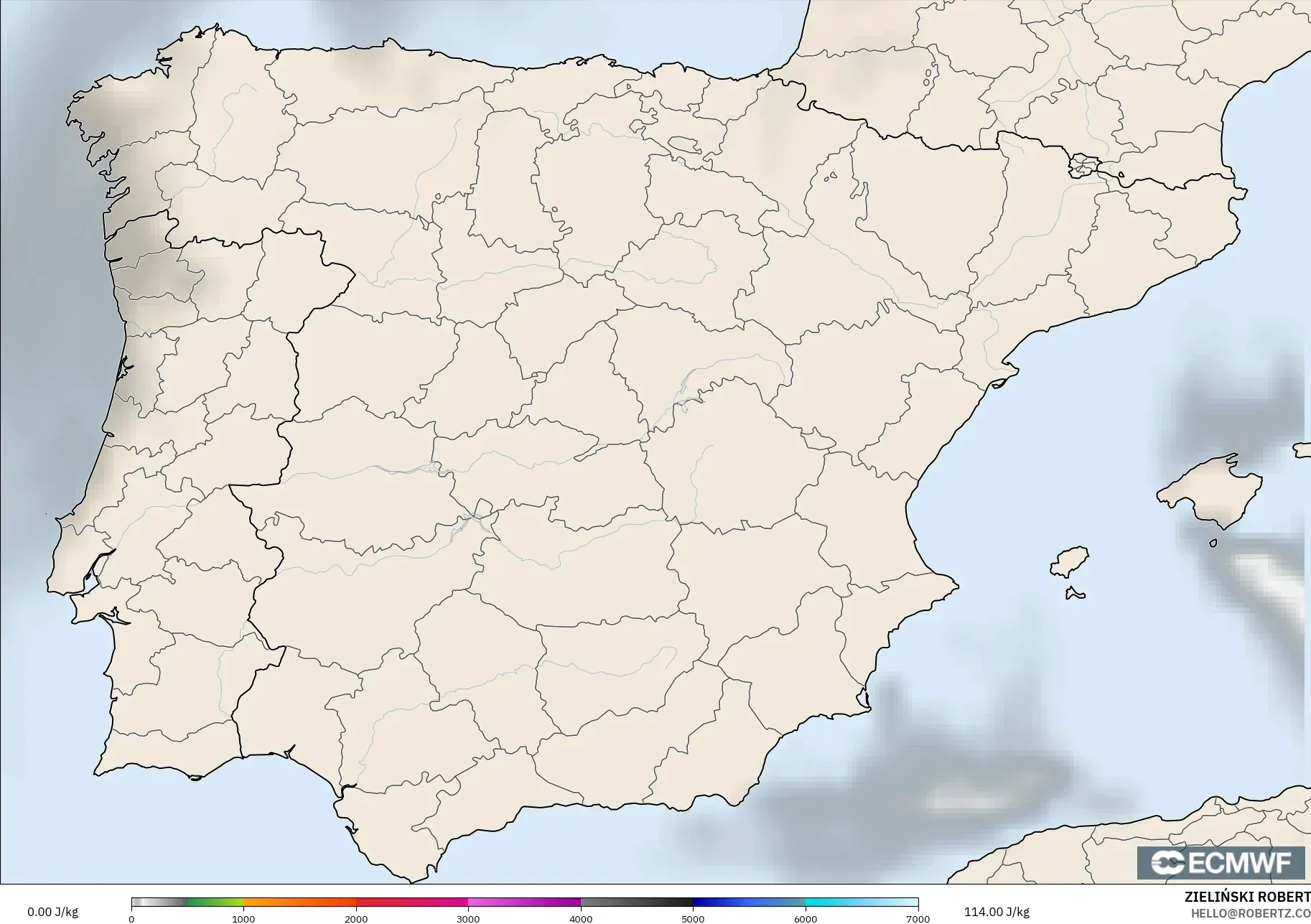 ECMWF IFS 0.25° modelo - España, CAPE