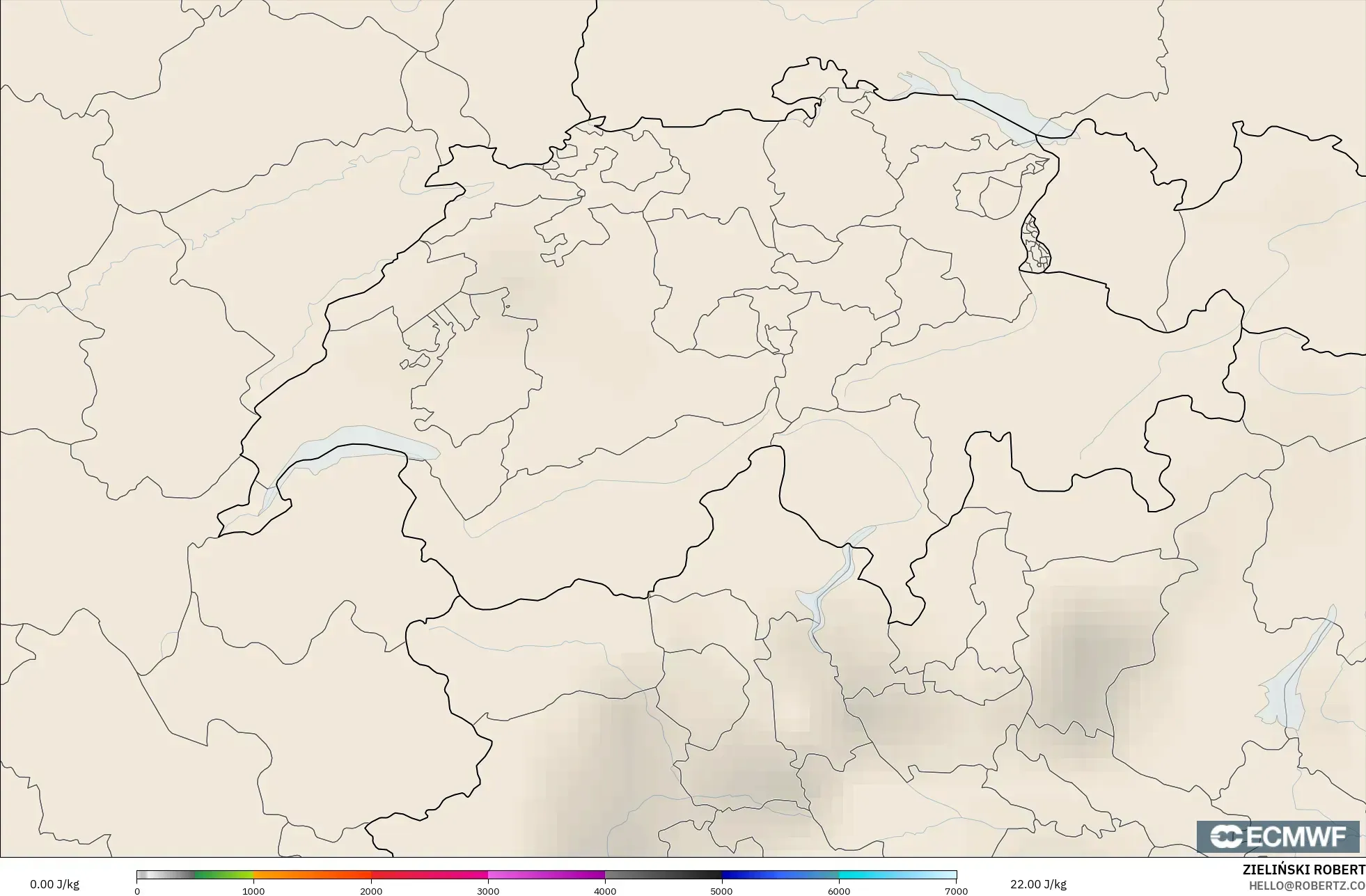ECMWF IFS 0.25° modelo - Suiza, CAPE