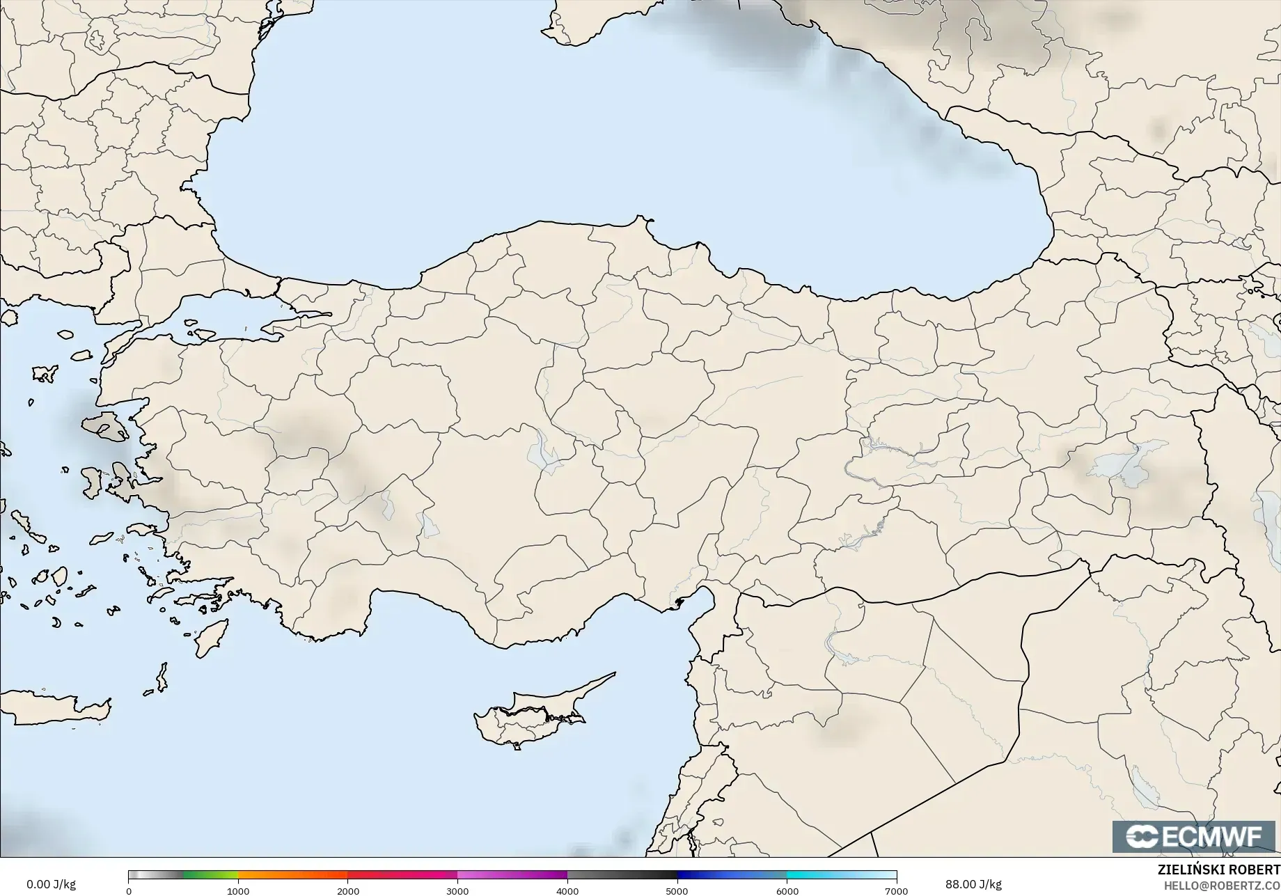 ECMWF IFS 0.25° modelo - Turquía, CAPE