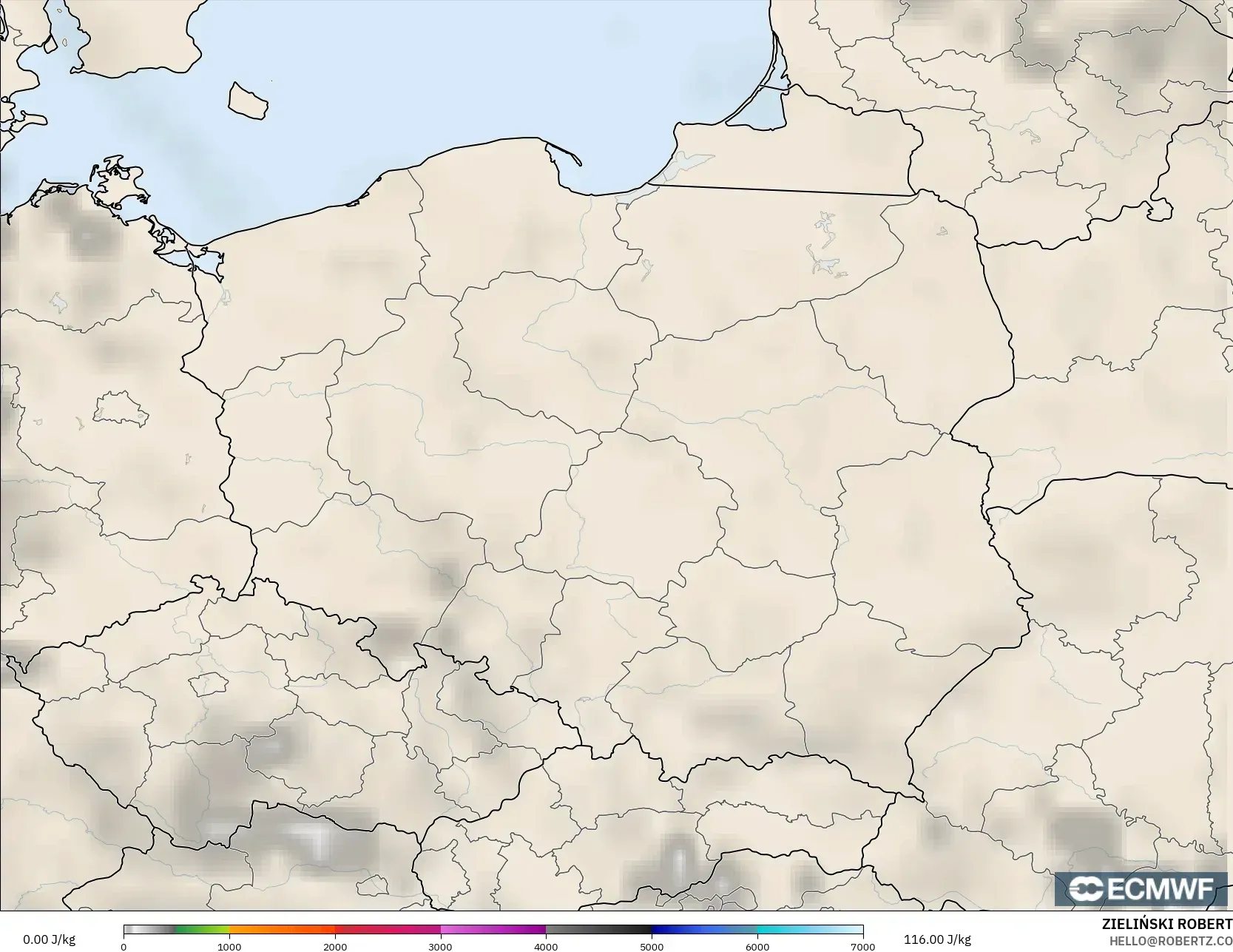 ECMWF IFS 0.25° modelo - Polonia, CAPE