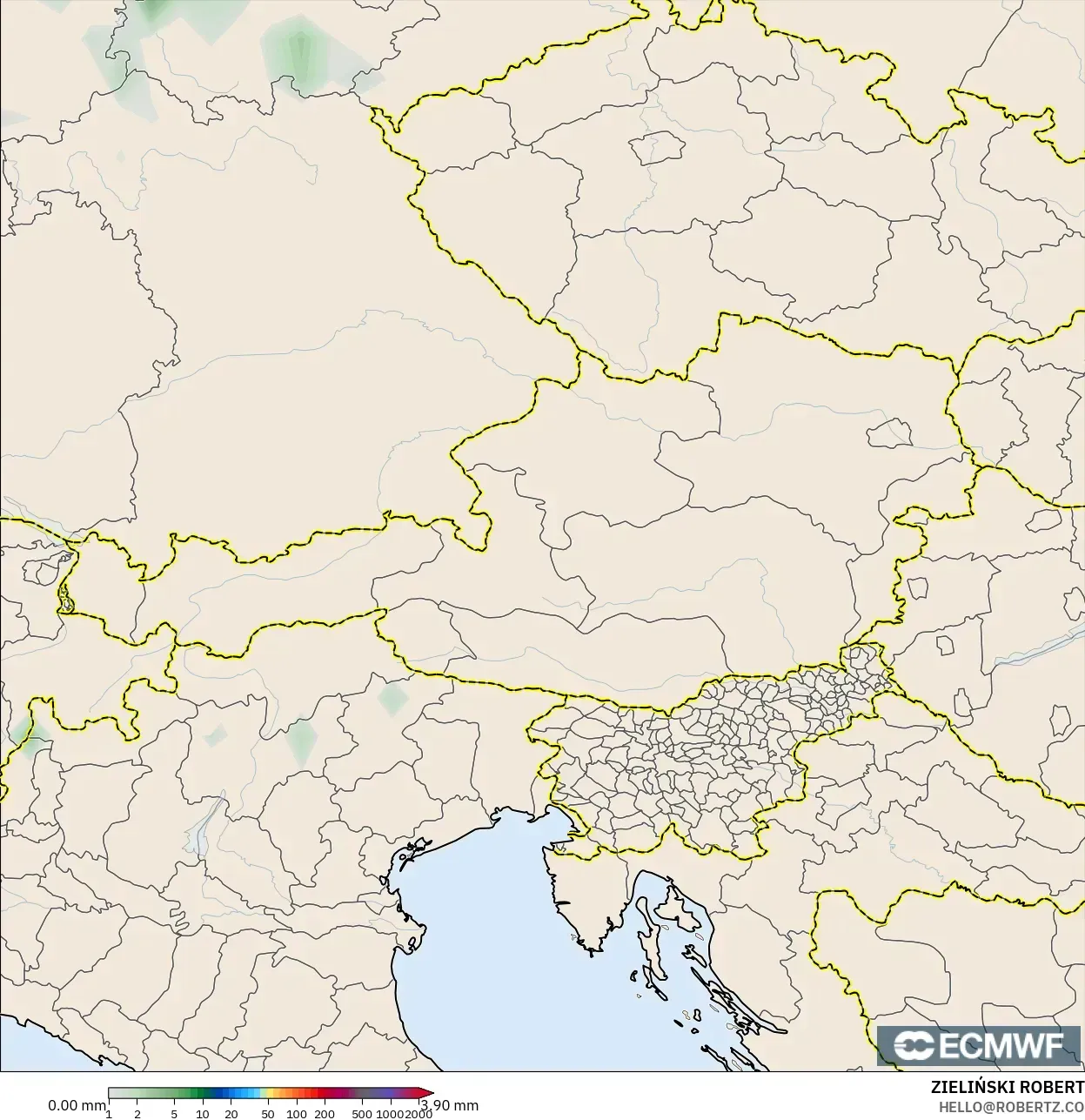 ECMWF IFS 0.25° modelo - Austria, Acumulación de precipitación