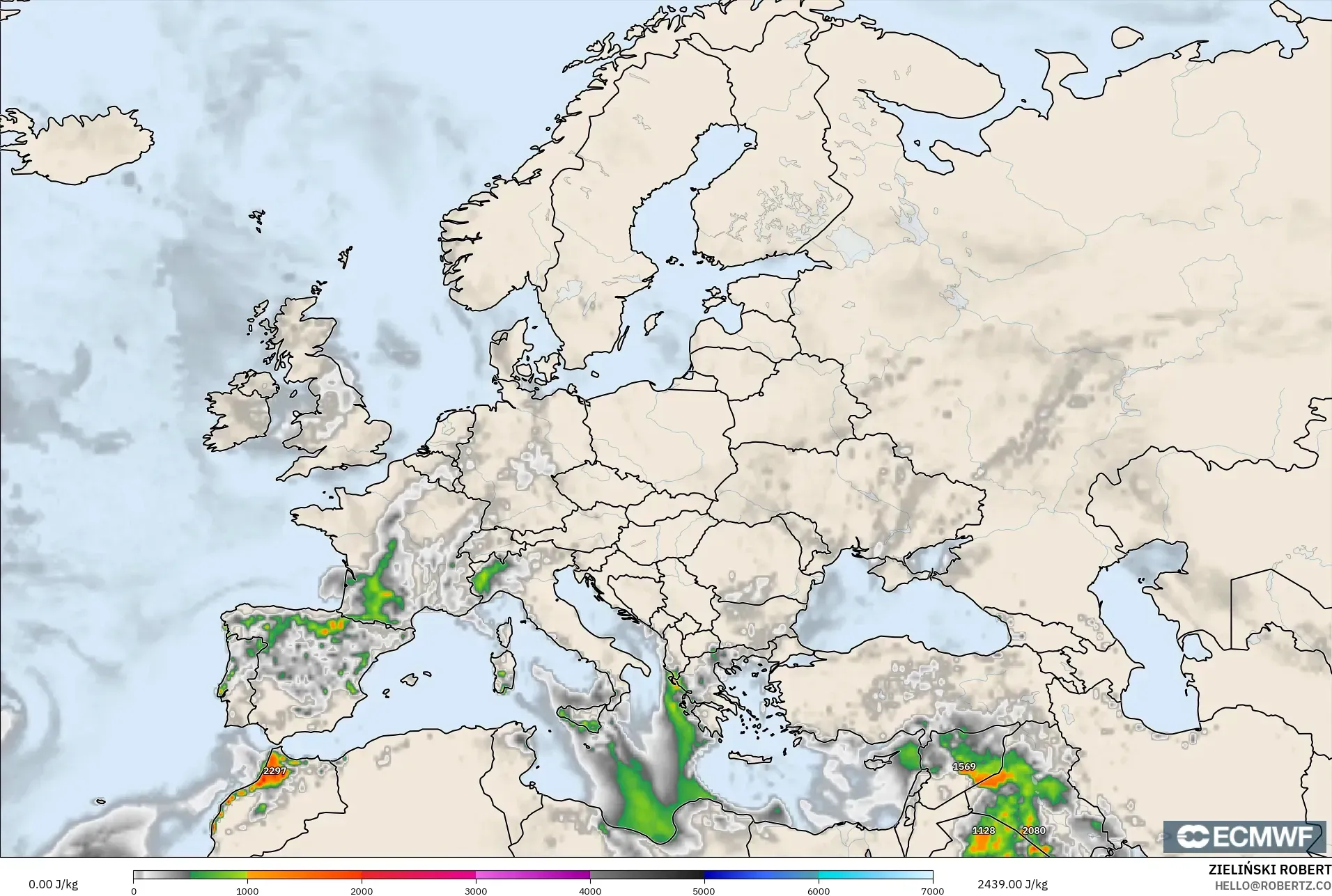 ECMWF IFS 0.25° modelo - Europa, CAPE