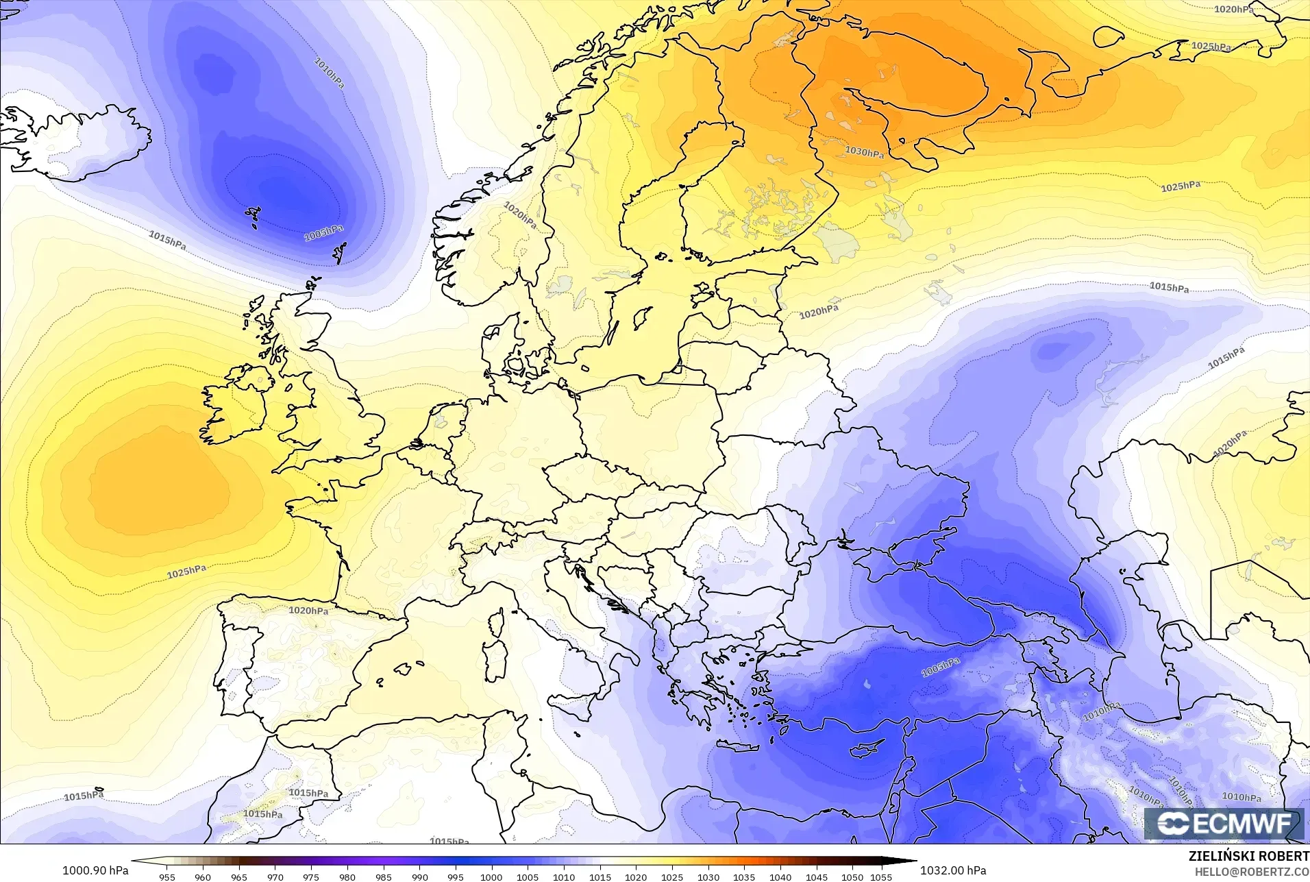 ECMWF IFS 0.25° modelo - Europa, Presión