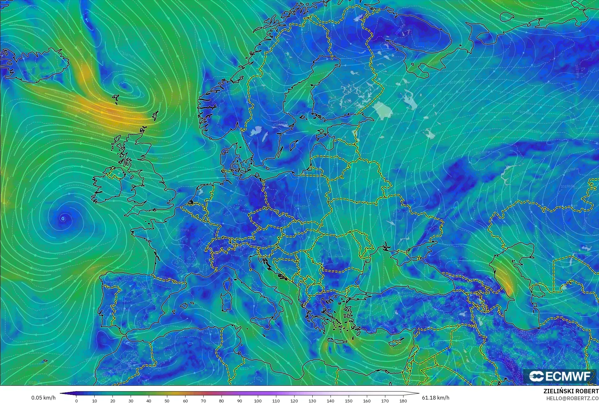 ECMWF IFS 0.25° modelo - Europa, Viento a 10 m