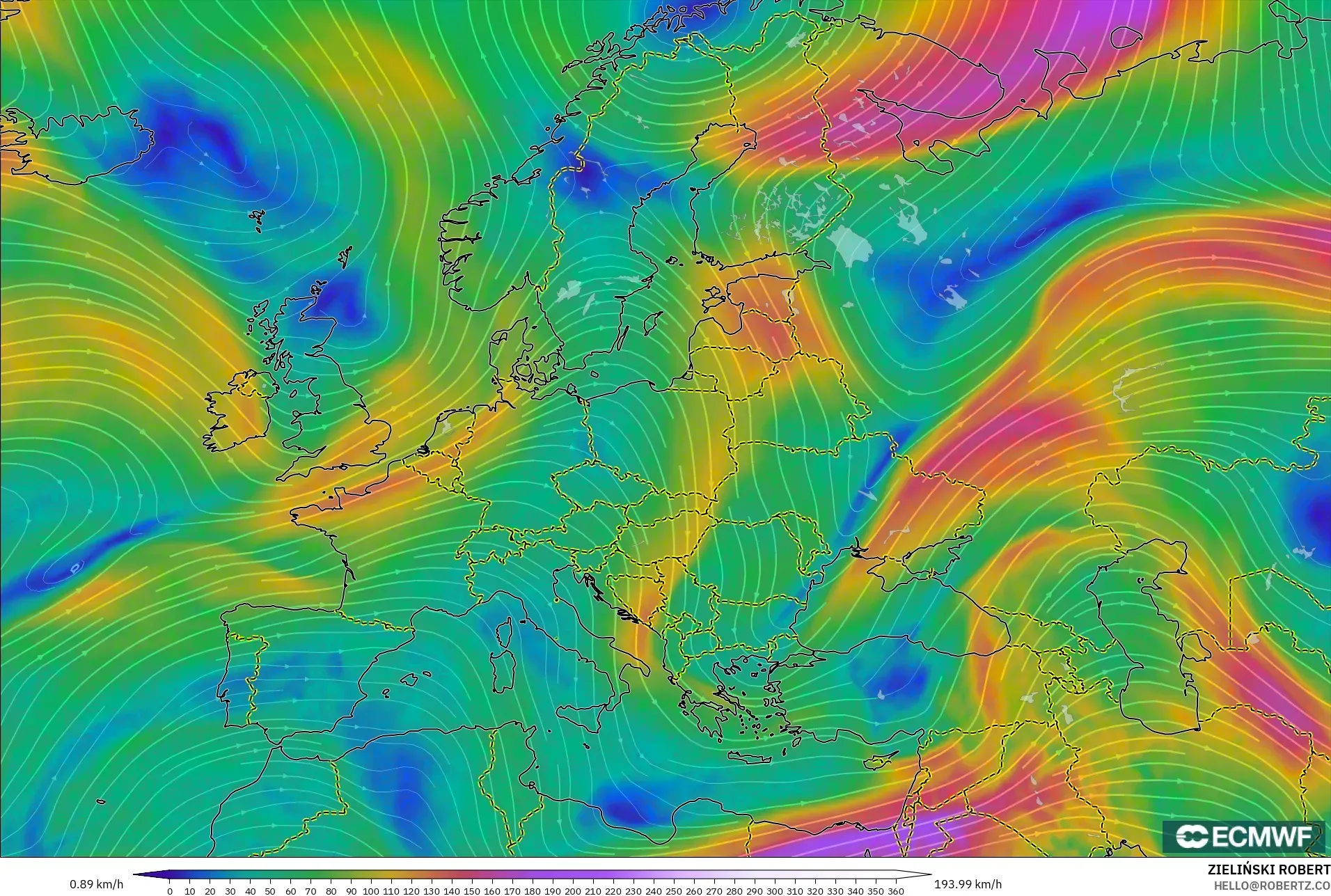 ECMWF IFS 0.25° modelo - Europa, Viento a 300 hPa (corriente en chorro)