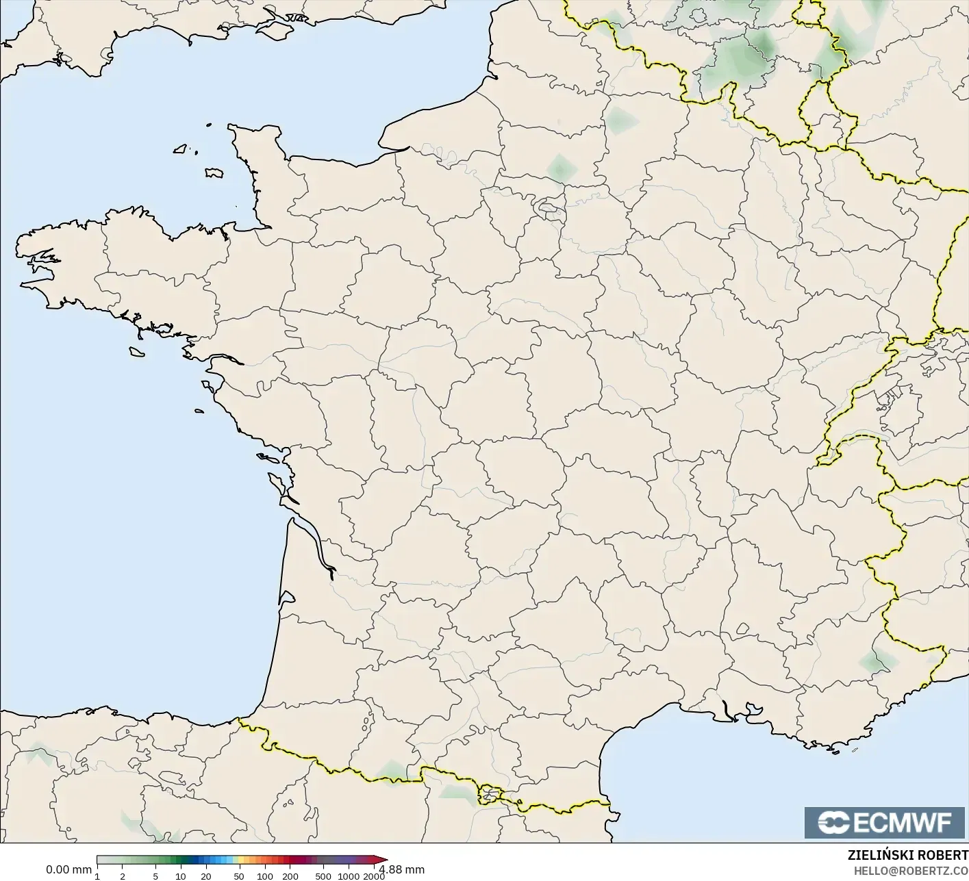 ECMWF IFS 0.25° modelo - Francia, Acumulación de precipitación