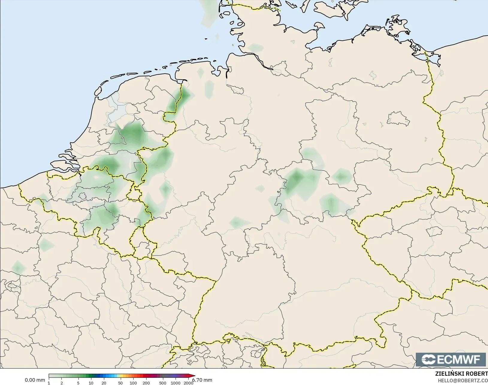 ECMWF IFS 0.25° modelo - Alemania, Acumulación de precipitación