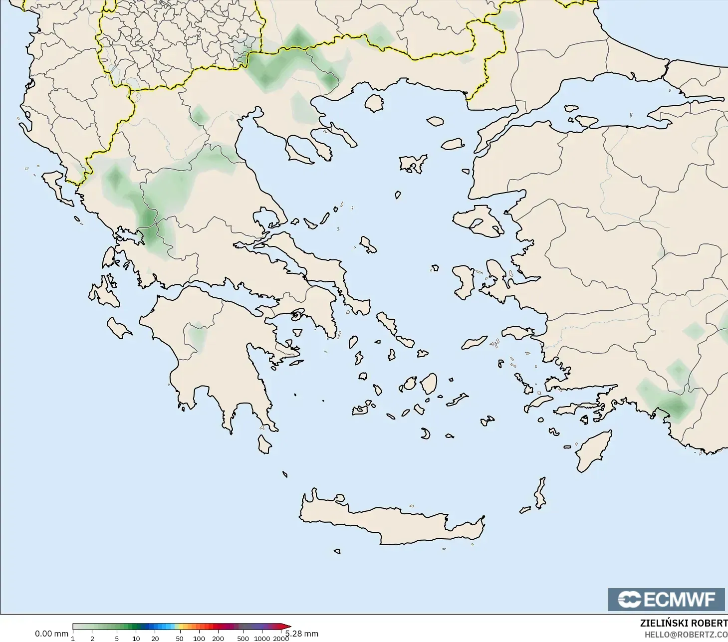 ECMWF IFS 0.25° modelo - Grecia, Acumulación de precipitación