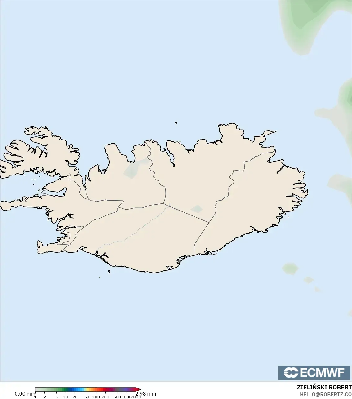 ECMWF IFS 0.25° modelo - Islandia, Acumulación de precipitación