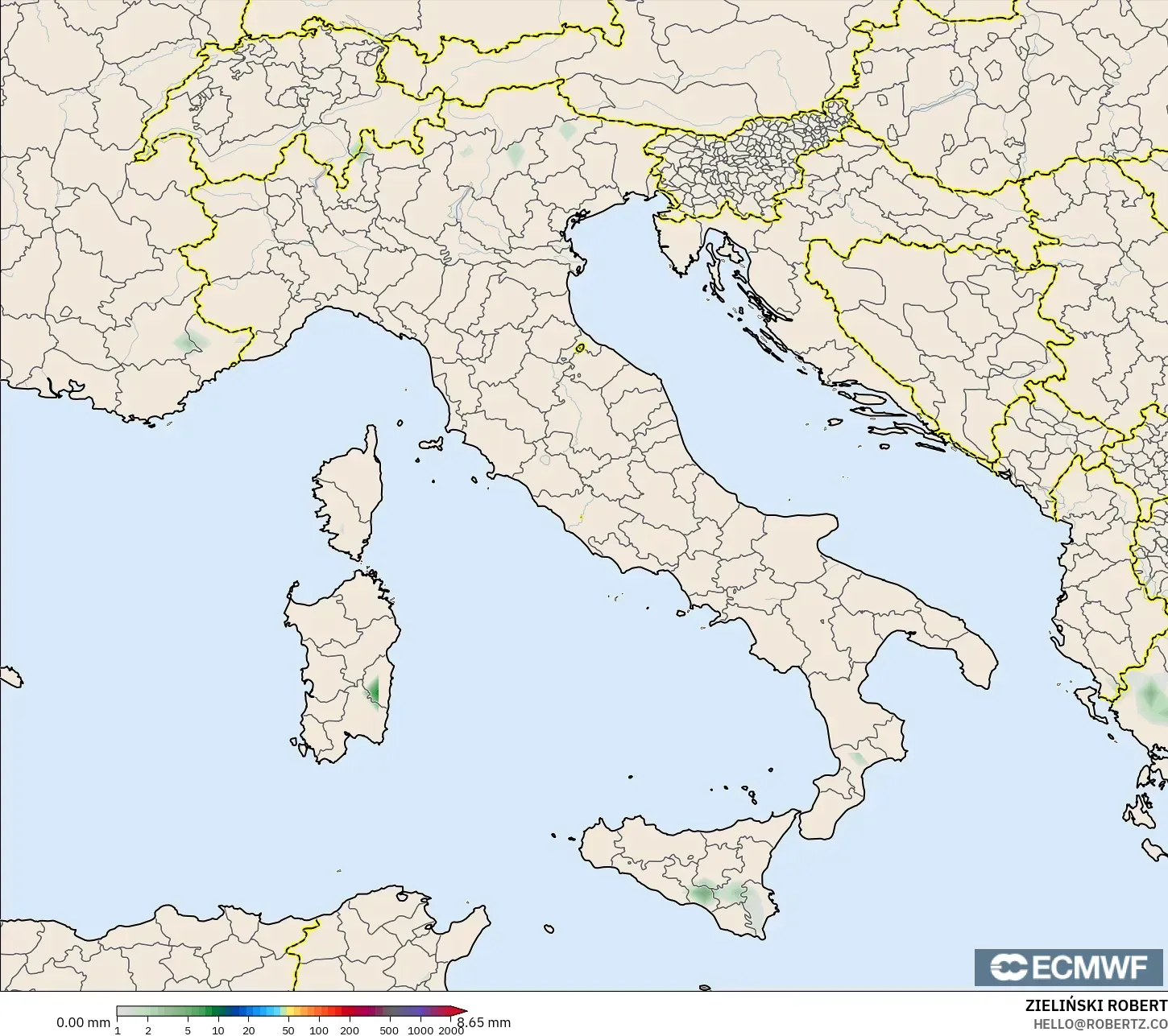 ECMWF IFS 0.25° modelo - Italia, Acumulación de precipitación