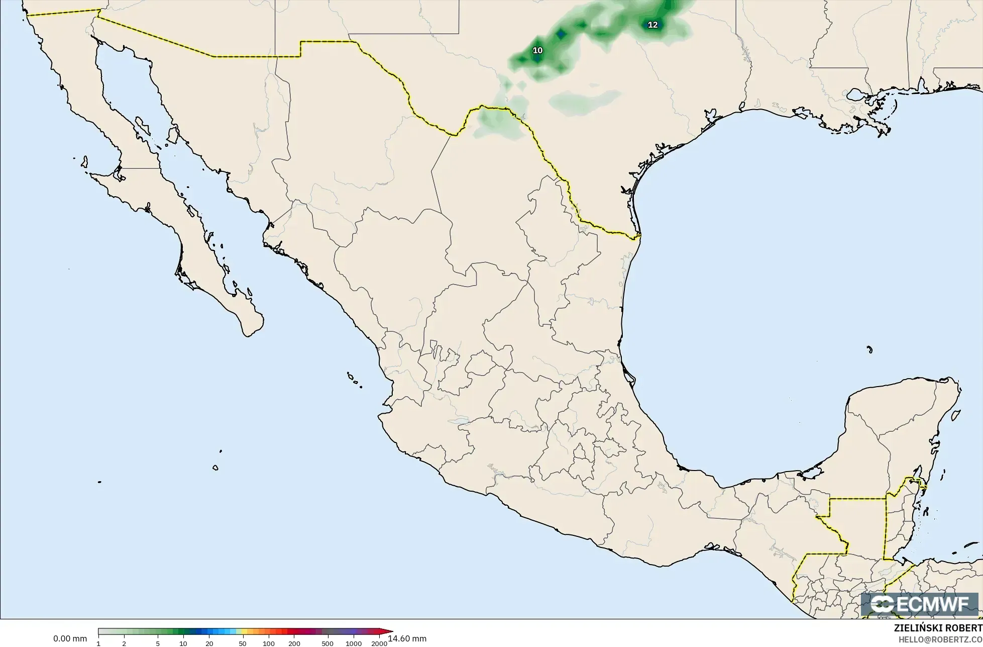 ECMWF IFS 0.25° modelo - México, Acumulación de precipitación