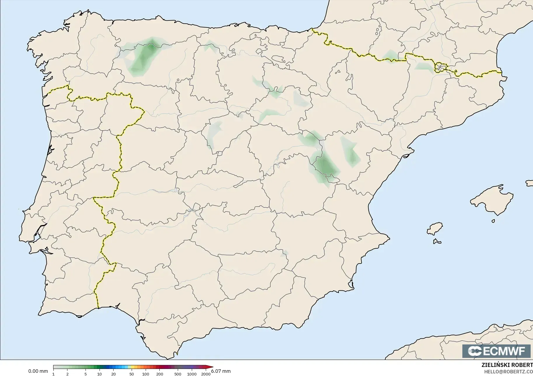 ECMWF IFS 0.25° modelo - España, Acumulación de precipitación
