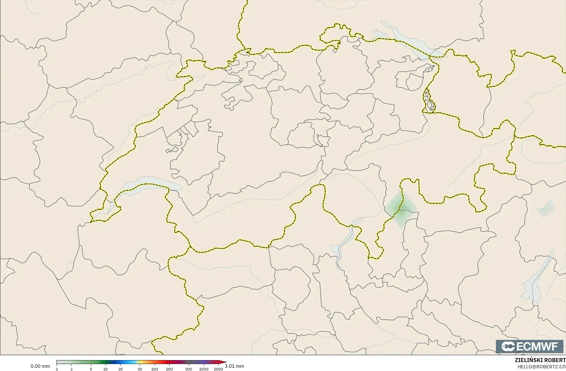 ECMWF IFS 0.25° modelo - Suiza, Acumulación de precipitación