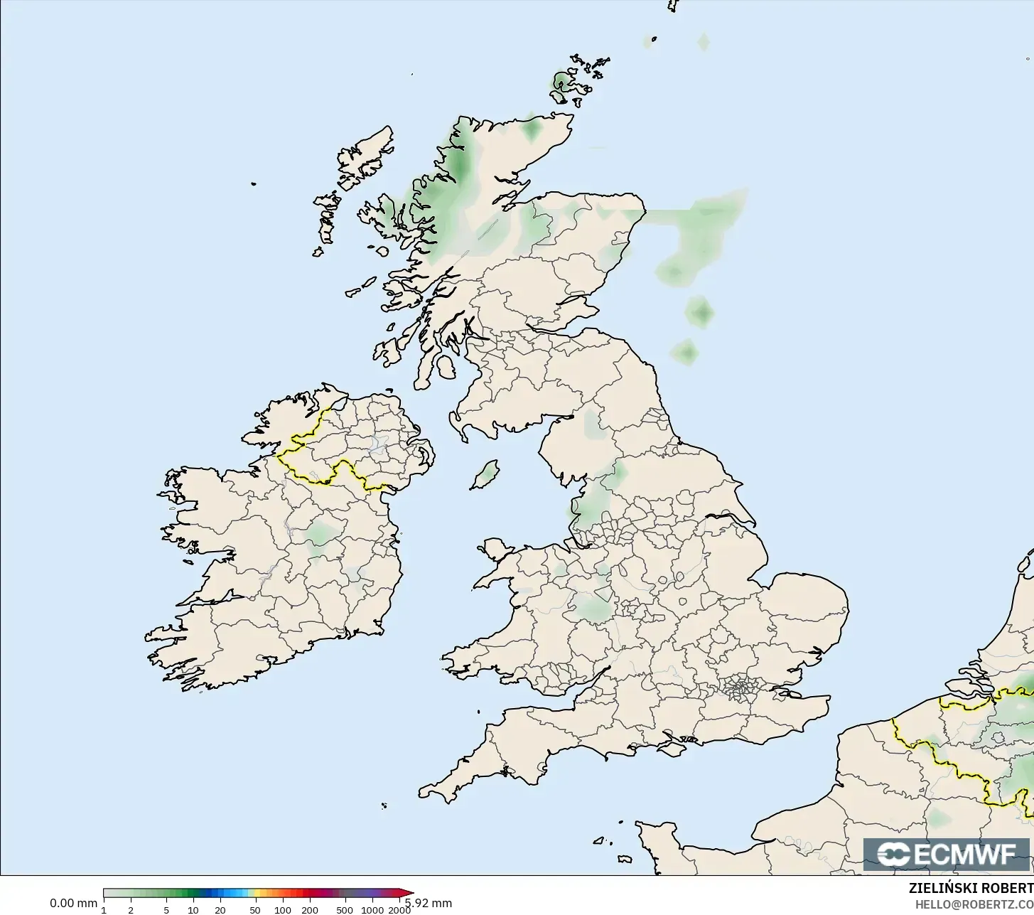 ECMWF IFS 0.25° modelo - Reino Unido, Acumulación de precipitación