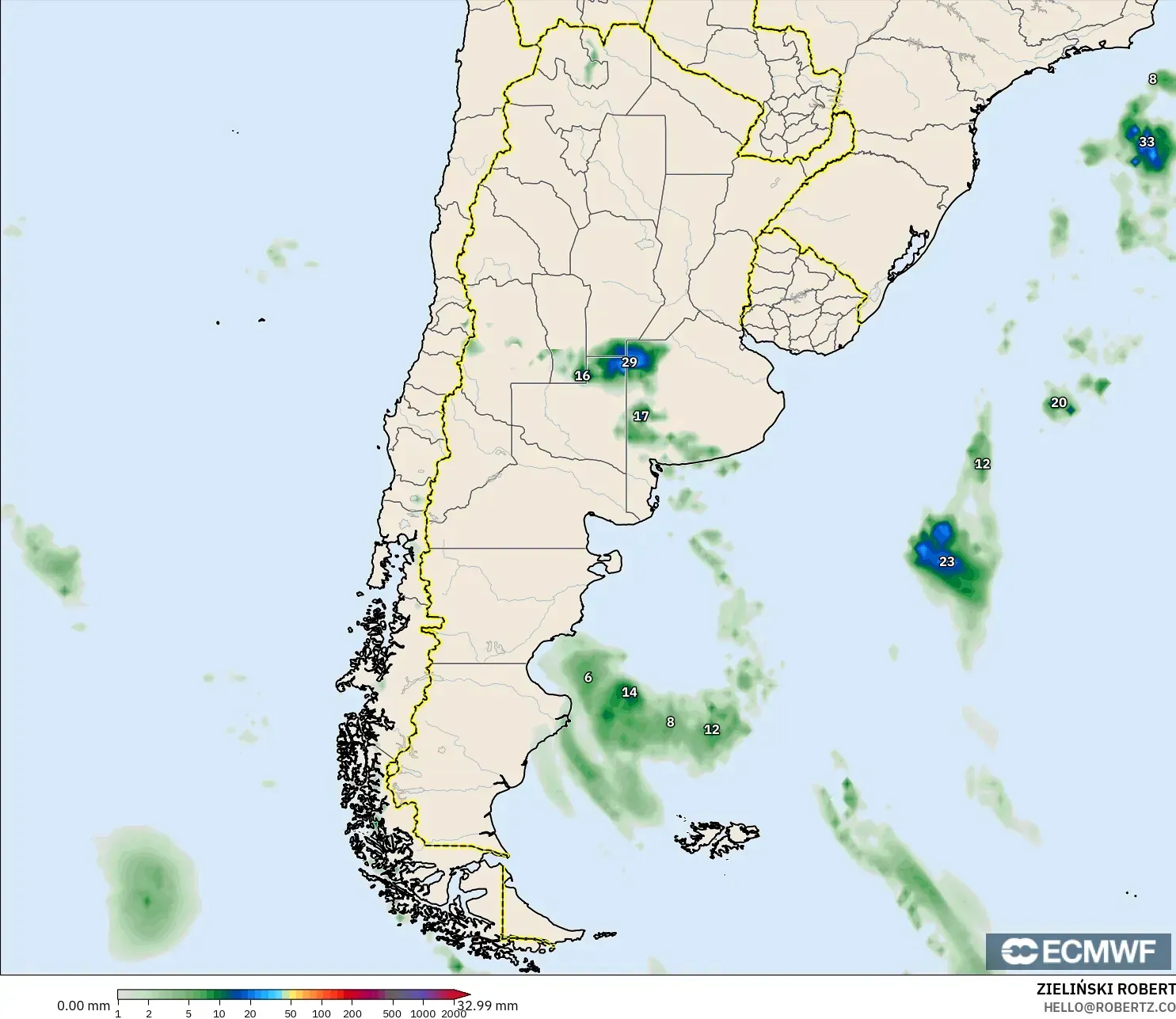 ECMWF IFS 0.25° modelo - Argentina, Acumulación de precipitación
