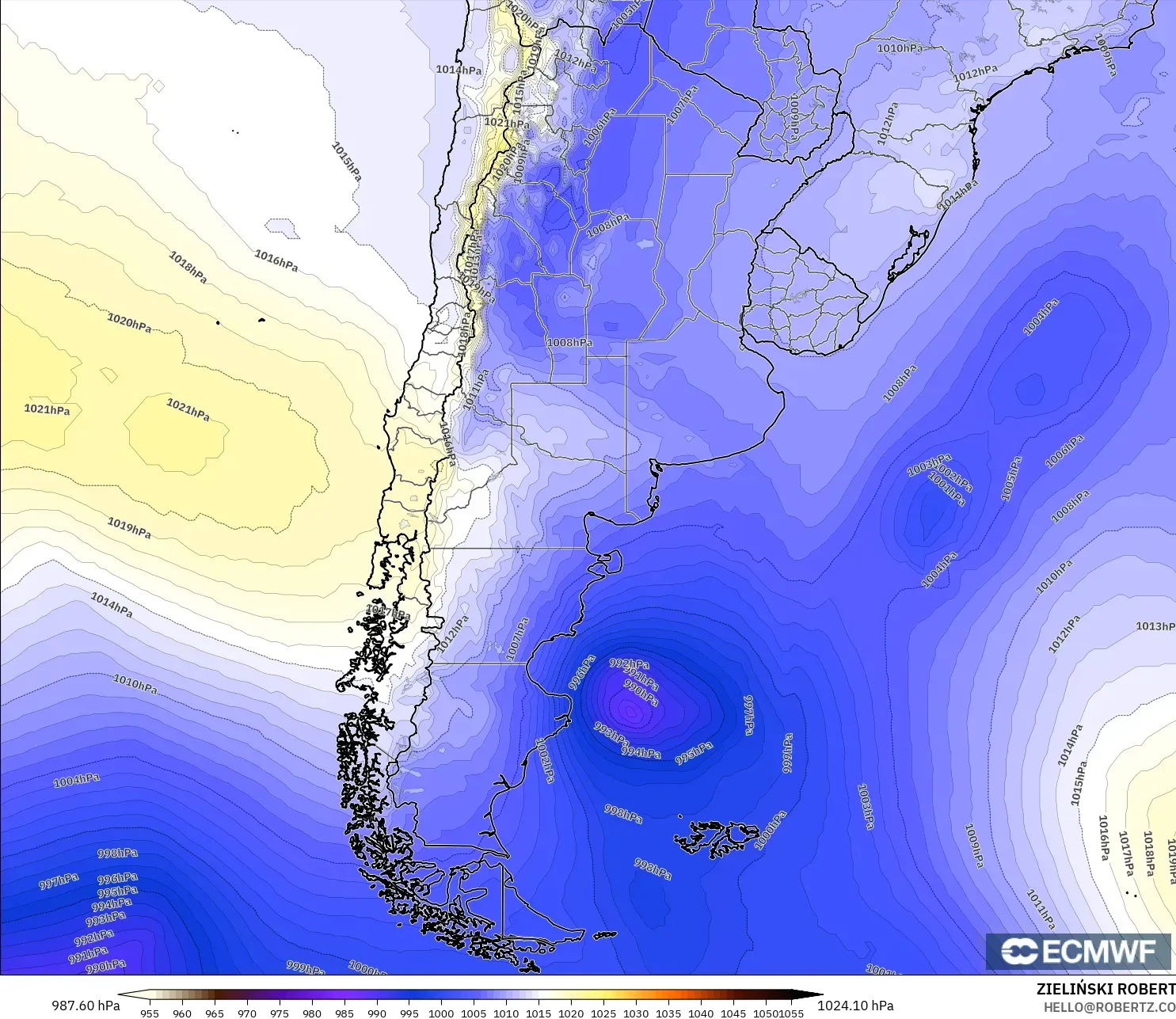 ECMWF IFS 0.25° modelo - Argentina, Presión