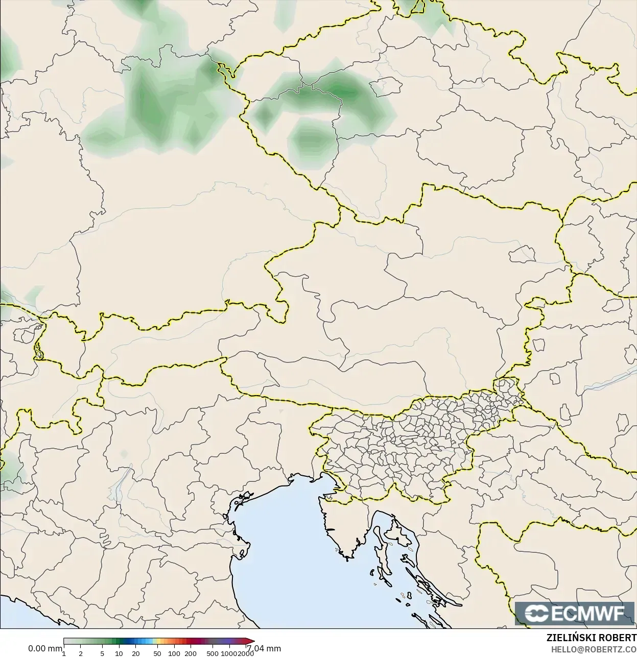 ECMWF IFS 0.25° modelo - Austria, Acumulación de precipitación