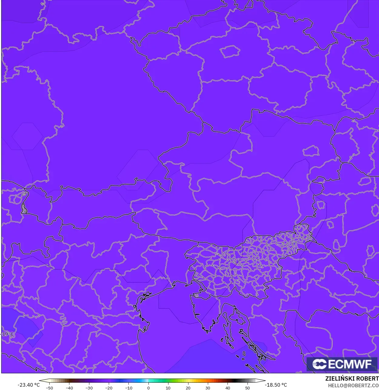 ECMWF IFS 0.25° modelo - Austria, Temperatura a 500 hPa