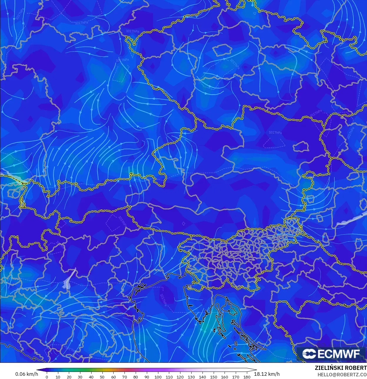 ECMWF IFS 0.25° modelo - Austria, Viento a 10 m