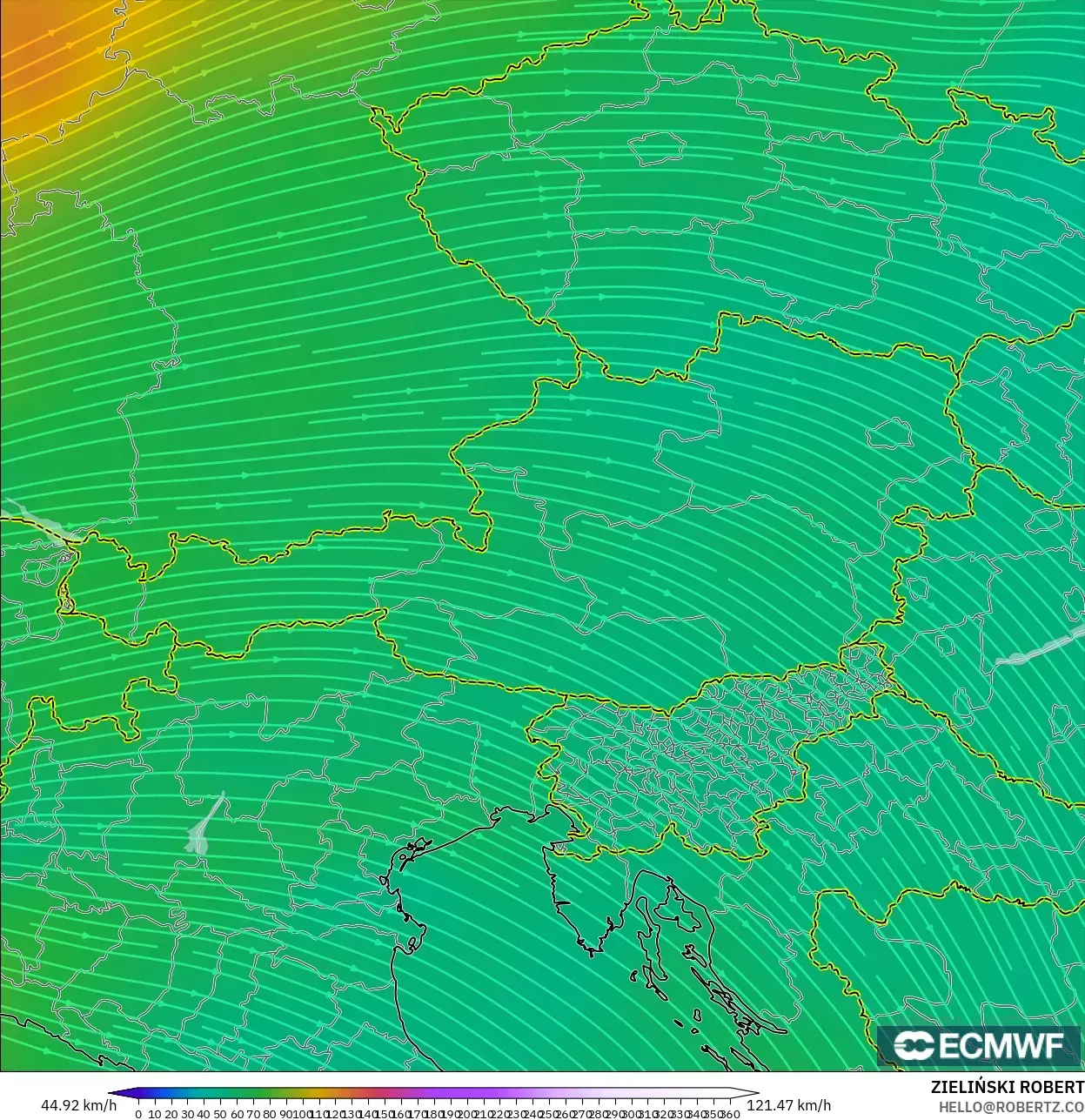 ECMWF IFS 0.25° modelo - Austria, Viento a 300 hPa (corriente en chorro)