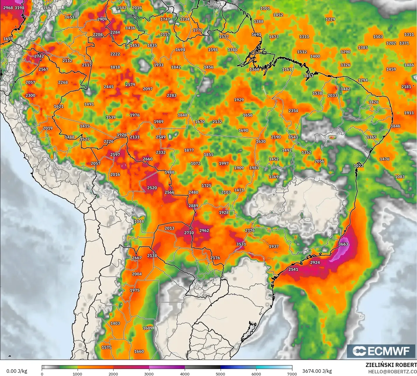 ECMWF IFS 0.25° modelo - Brasil, CAPE