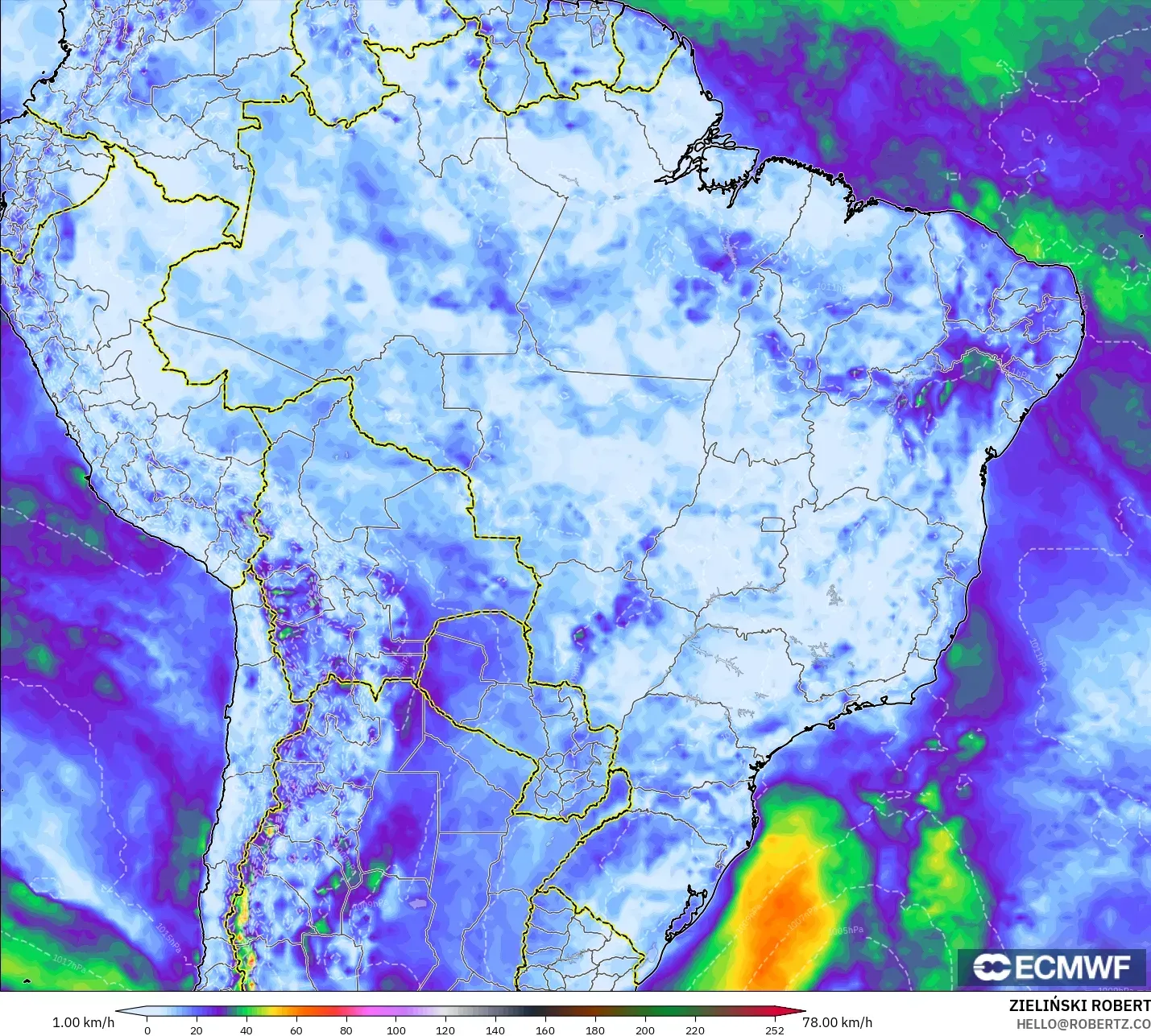 ECMWF IFS 0.25° modelo - Brasil, Ráfagas de viento