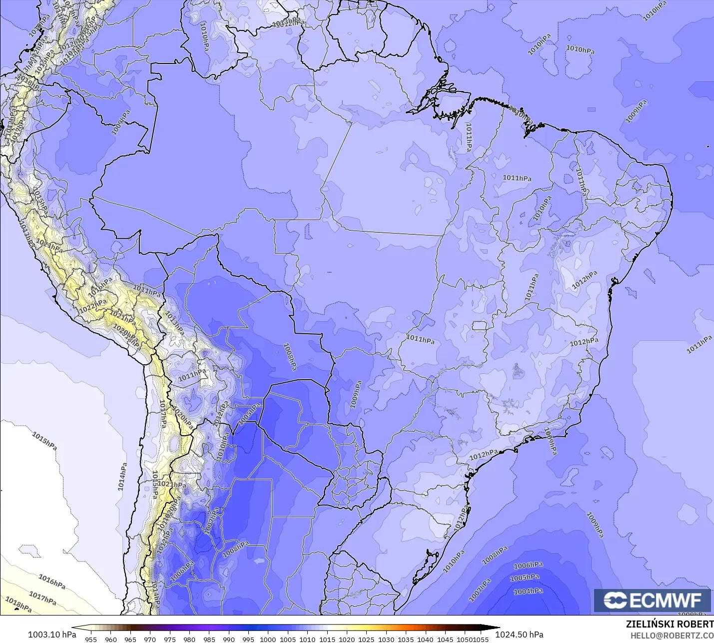 ECMWF IFS 0.25° modelo - Brasil, Presión