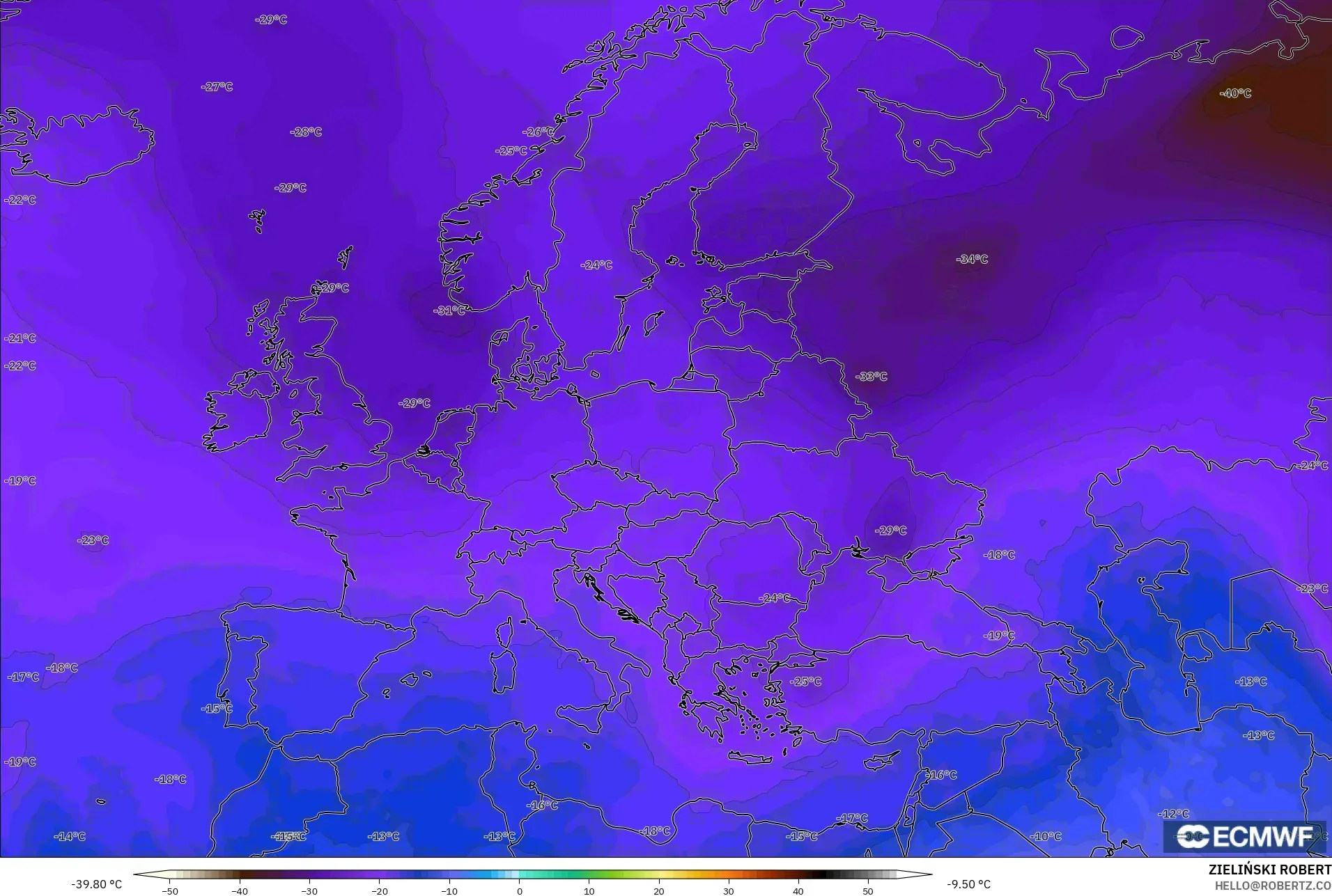 ECMWF IFS 0.25° modelo - Europa, Temperatura a 500 hPa
