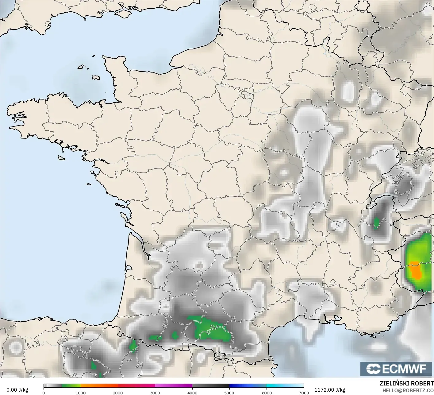 ECMWF IFS 0.25° modelo - Francia, CAPE