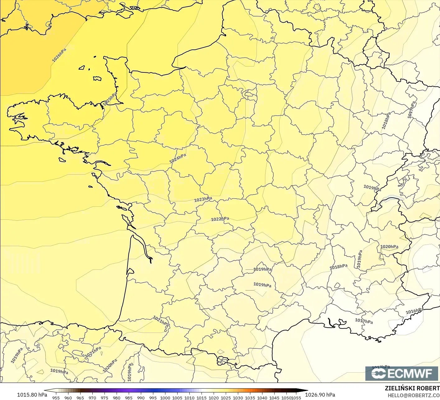 ECMWF IFS 0.25° modelo - Francia, Presión