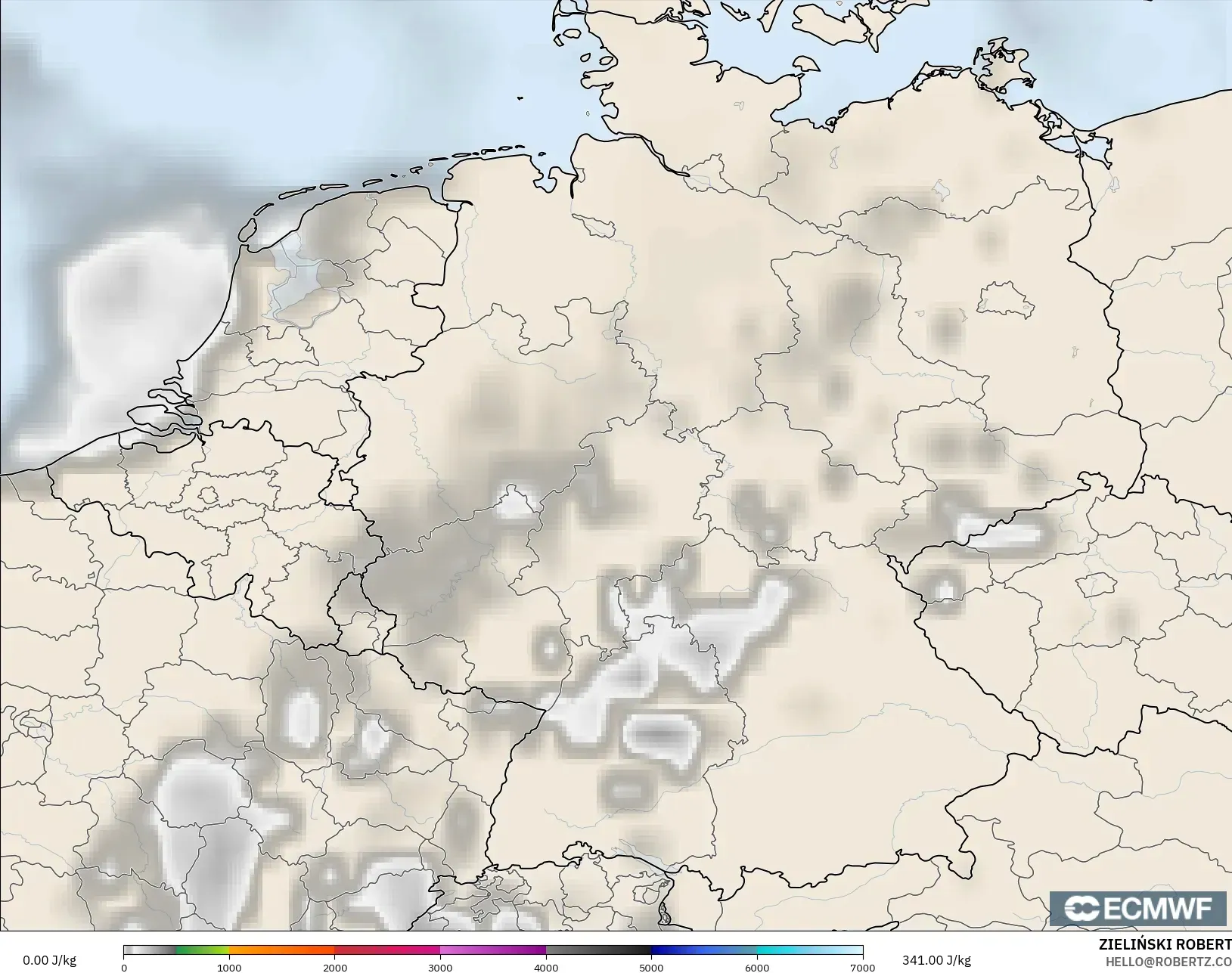 ECMWF IFS 0.25° modelo - Alemania, CAPE