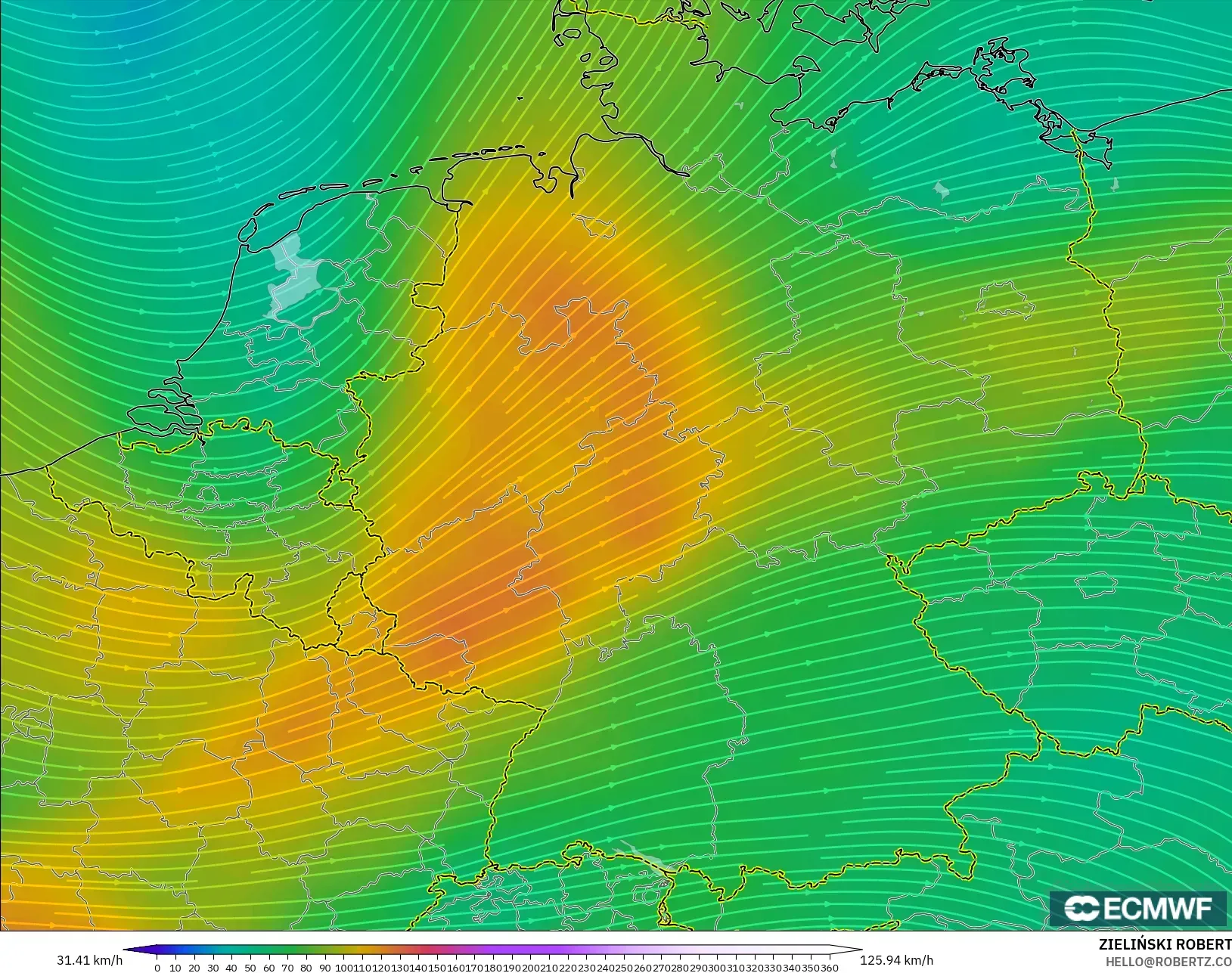 ECMWF IFS 0.25° modelo - Alemania, Viento a 300 hPa (corriente en chorro)