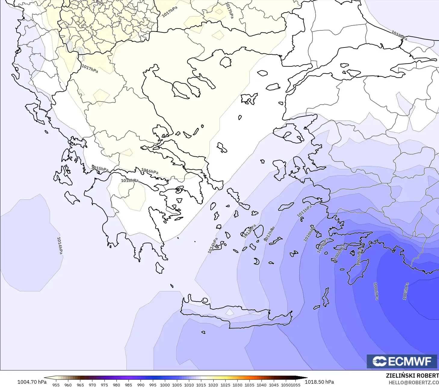 ECMWF IFS 0.25° modelo - Grecia, Presión